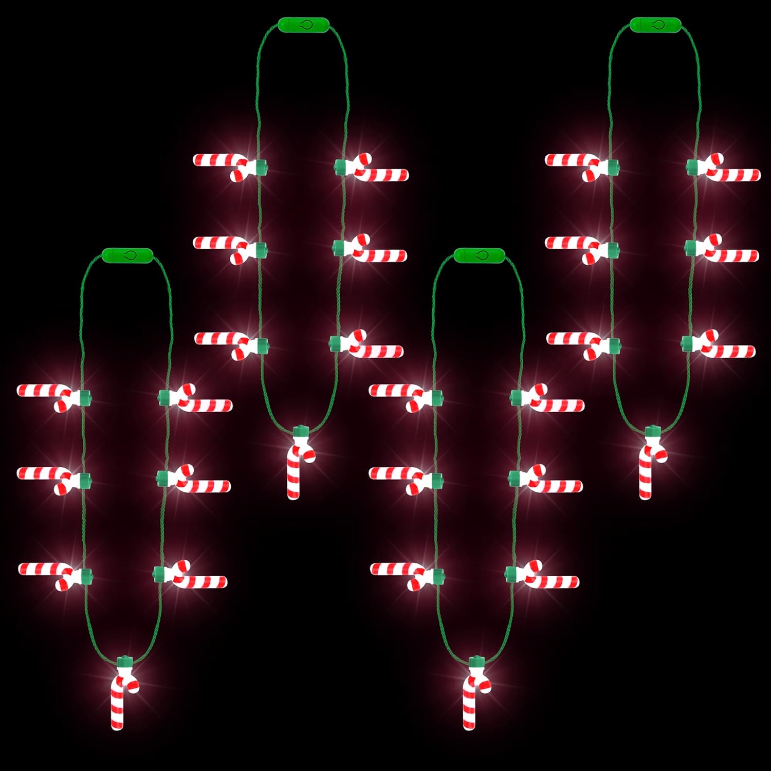 Collar de Navidad iluminado, 4 piezas de collar de Navidad con bastón de caramelo brillante para mujeres y hombres, collar de luz 3D con 7 colgantes