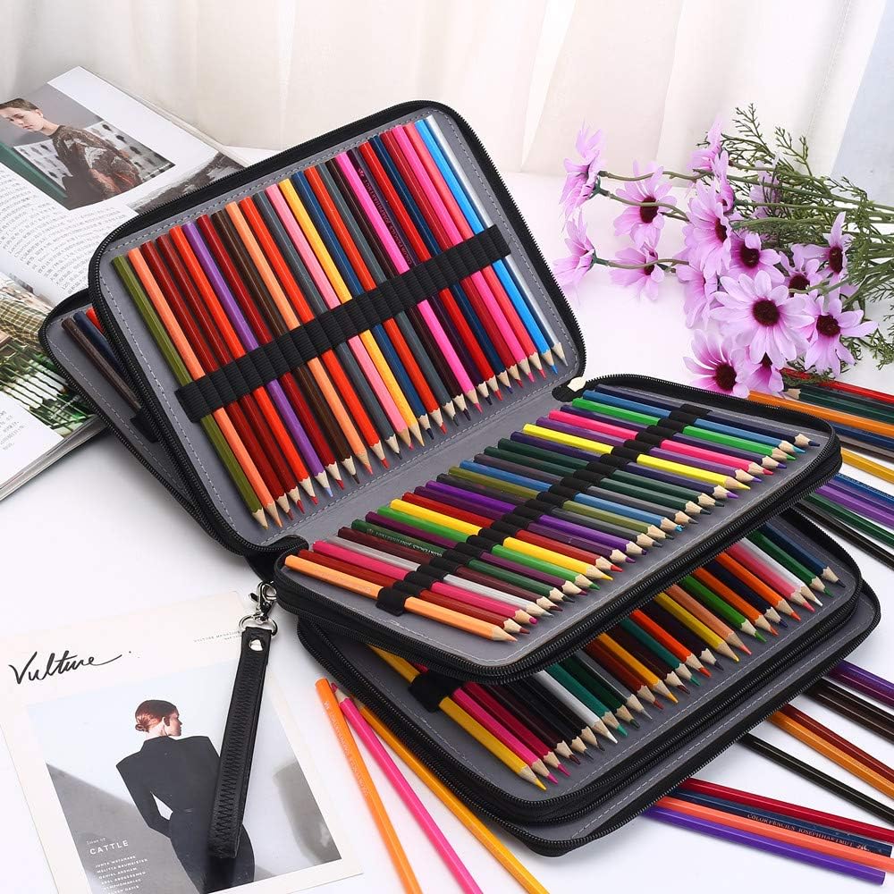 Shulaner Estuche organizador de lápices de colores PU de gran capacidad portátil para lápices 96 ranuras Portalápices