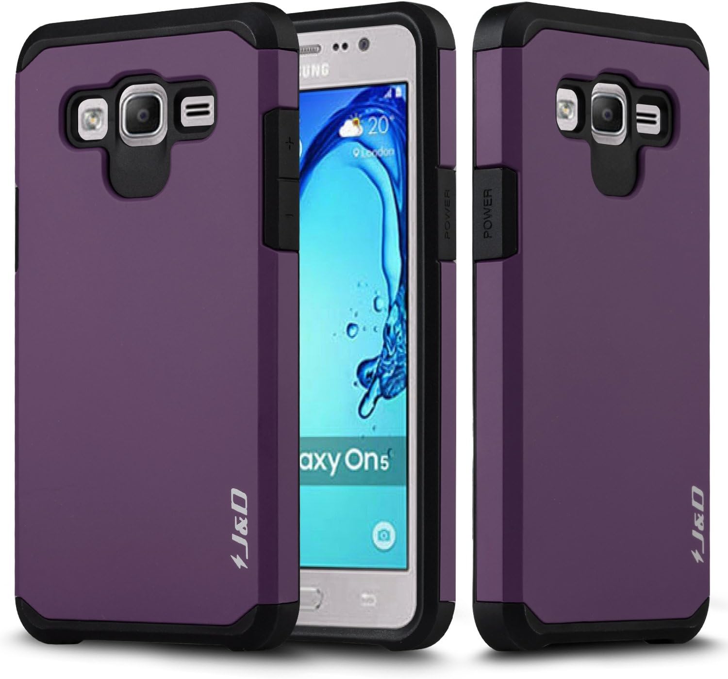 J&D funda para Samsung Galaxy On 5, delgada, de alta resistencia, doble capa, a prueba de golpes., Púrpura