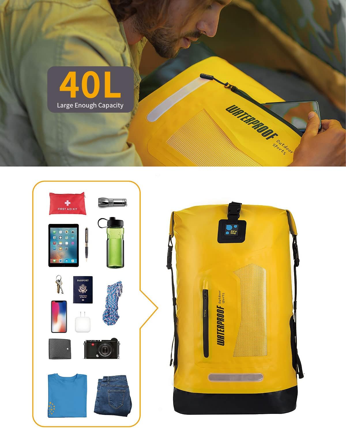 Mochila Idrybag impermeable para deportes acuáticos, saco estanco para senderismo, con tiras de hombros, de 5.28, 7.93 y 10.57 galones