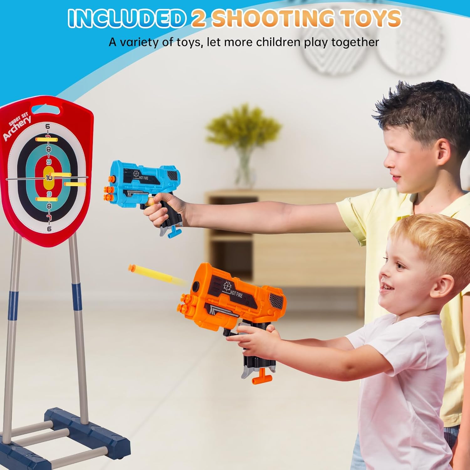 NIDUYONG Juego de 2 arcos y flechas para niños (objetivo móvil eléctrico), juego de tiro con arco iluminado con 14 flechas de ventosa, juegos al