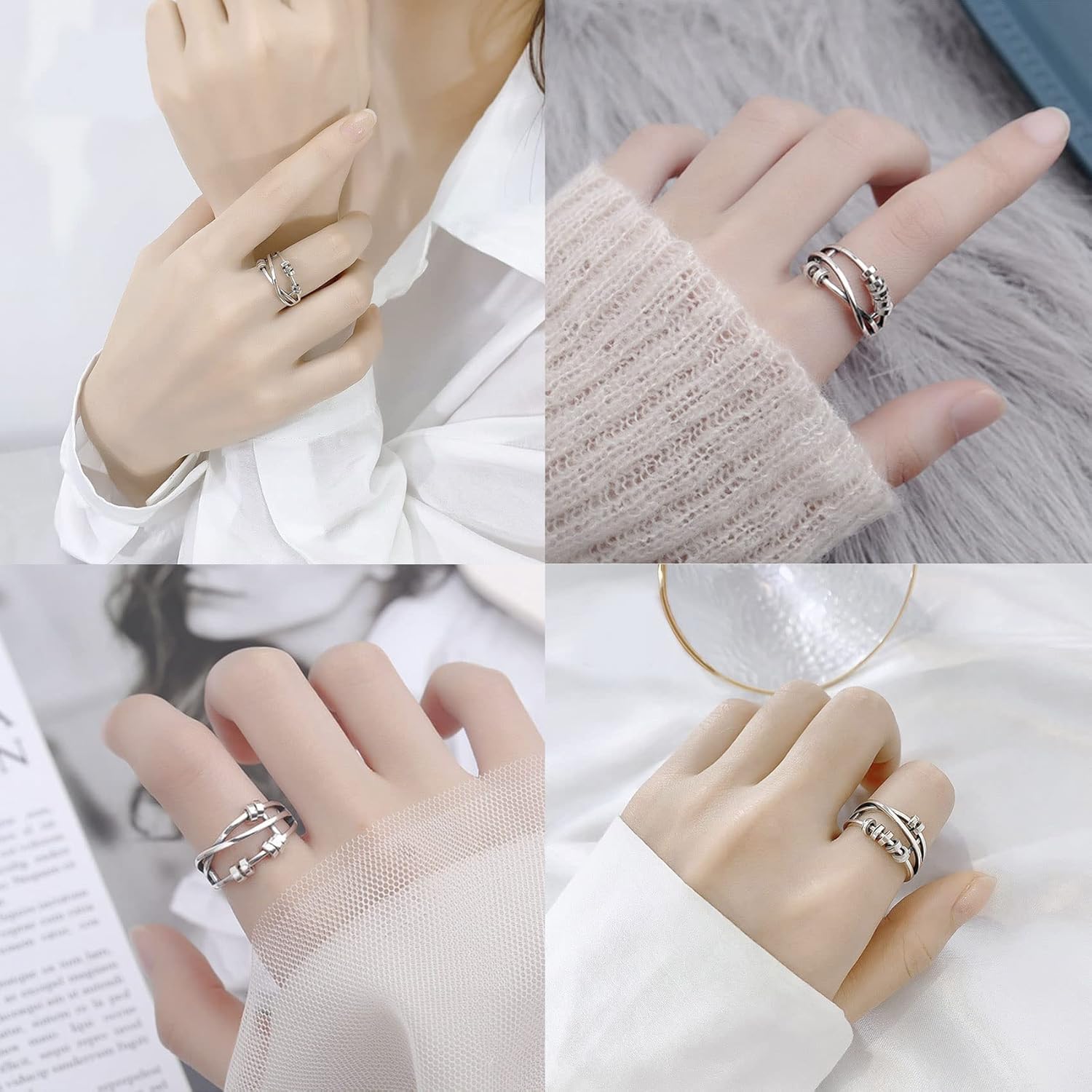 Anillo de ansiedad de plata de ley para hija con tarjeta inspiradora, anillos ajustables S925 para ansiedad para mujeres, anillo giratorio de