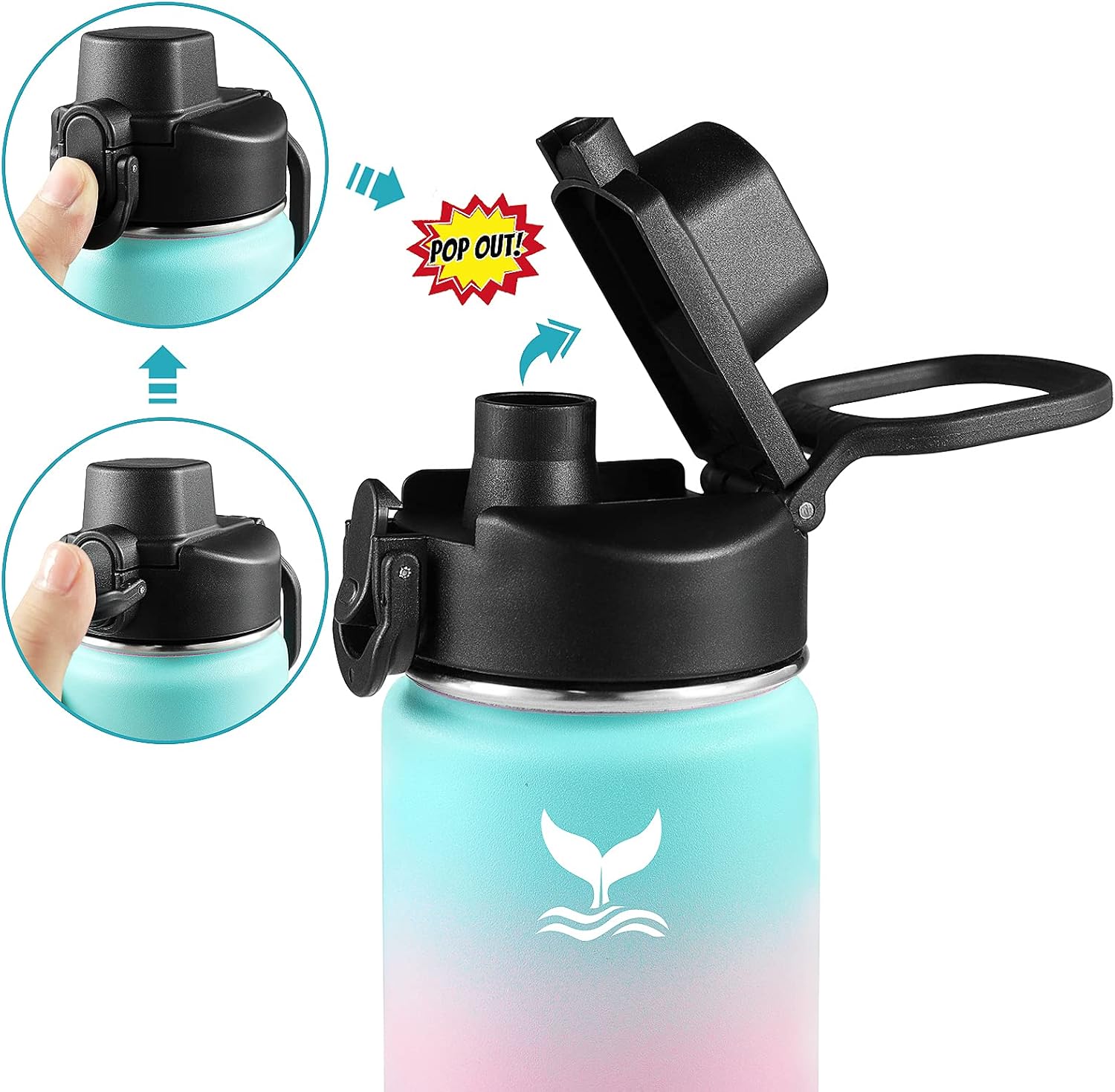 Vmini Tapa compatible con botella de agua deportiva Hydro Flask de boca ancha, mango grande, fácil de transportar, compatible con la mayoría de