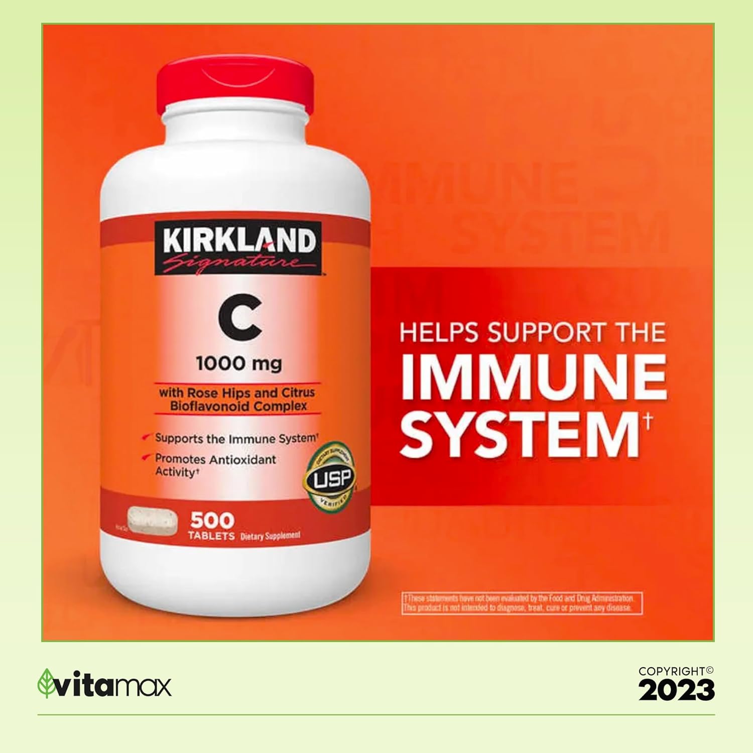 Kirkland Signature Vitamina C 1000 mg., 500 tabletas + guía exclusiva de vitaminas VitaMax – 2 artículos