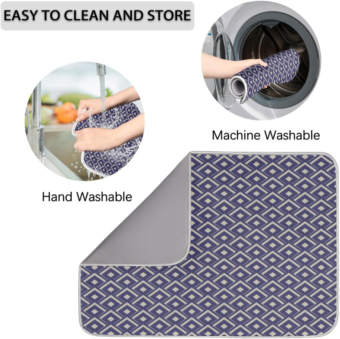 Rhombus Geometry – Tapete de secado de platos absorbente para encimera de cocina, tapete de secado antideslizante de microfibra con lazo para