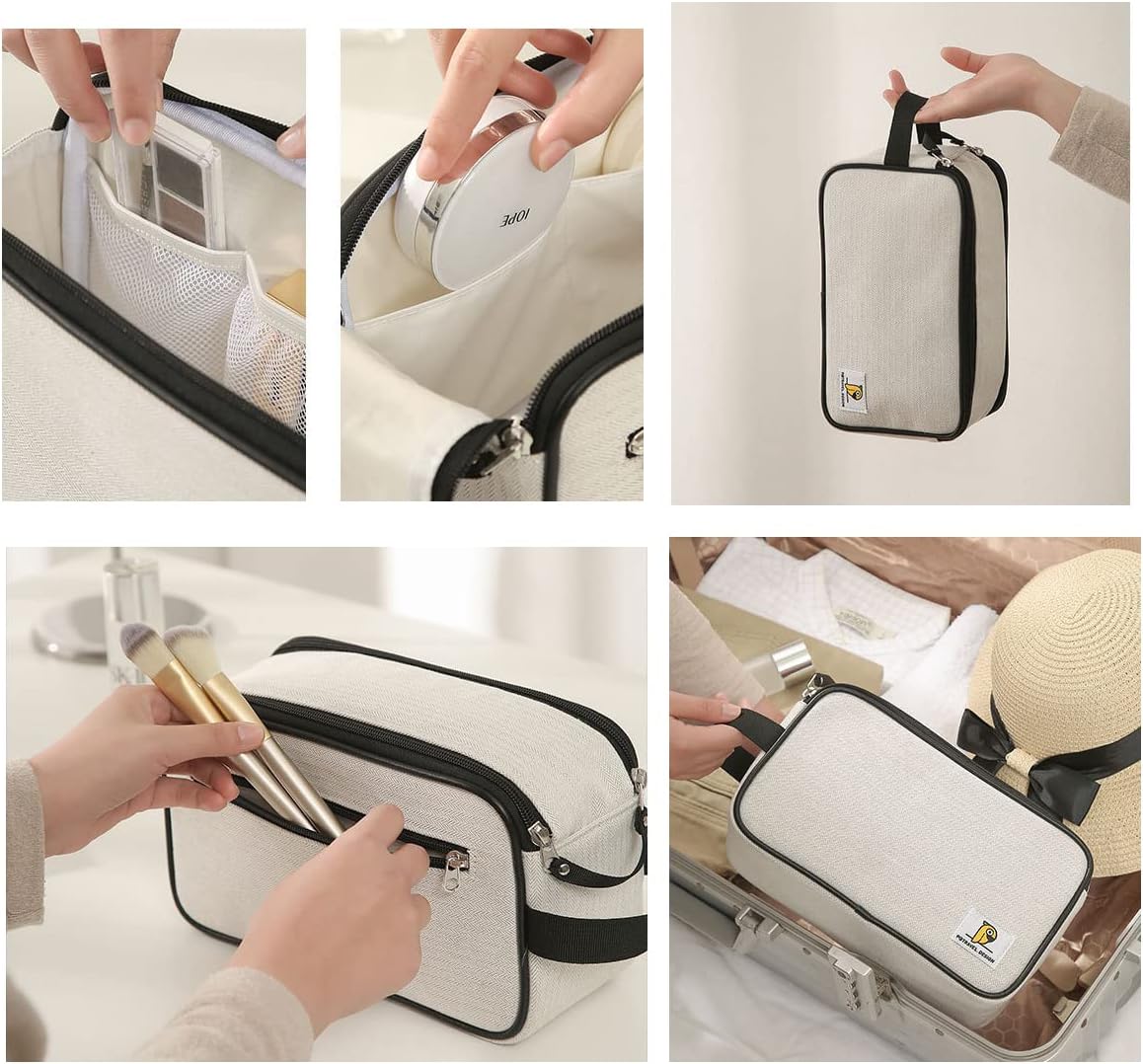 cirea Minimalismo Bolsa de cosméticos portátil de gran capacidad para mujeres Bolsa de maquillaje de viaje con asa Bolsa de cuidado de piel blanca,