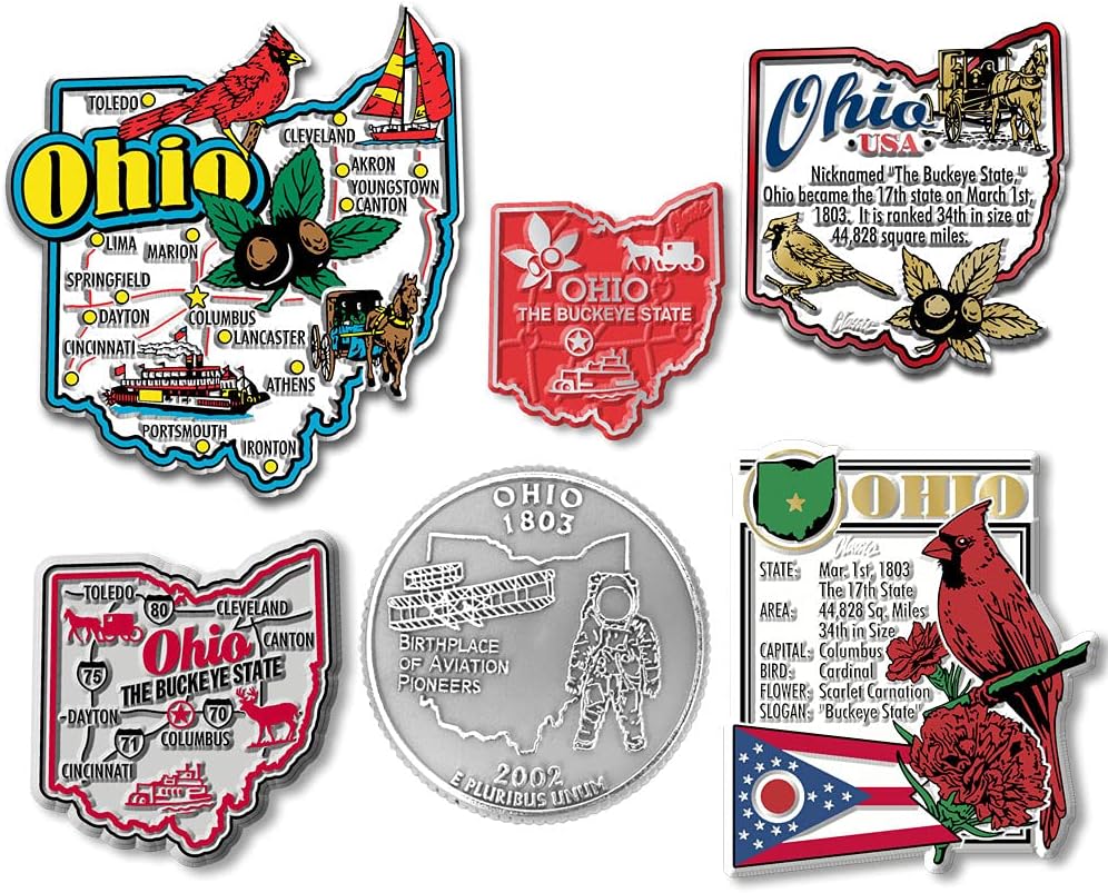 Ohio – Juego de imanes estatales de seis piezas de Classic Magnets, incluye 6 diseños únicos, recuerdos coleccionables fabricados en los Estados