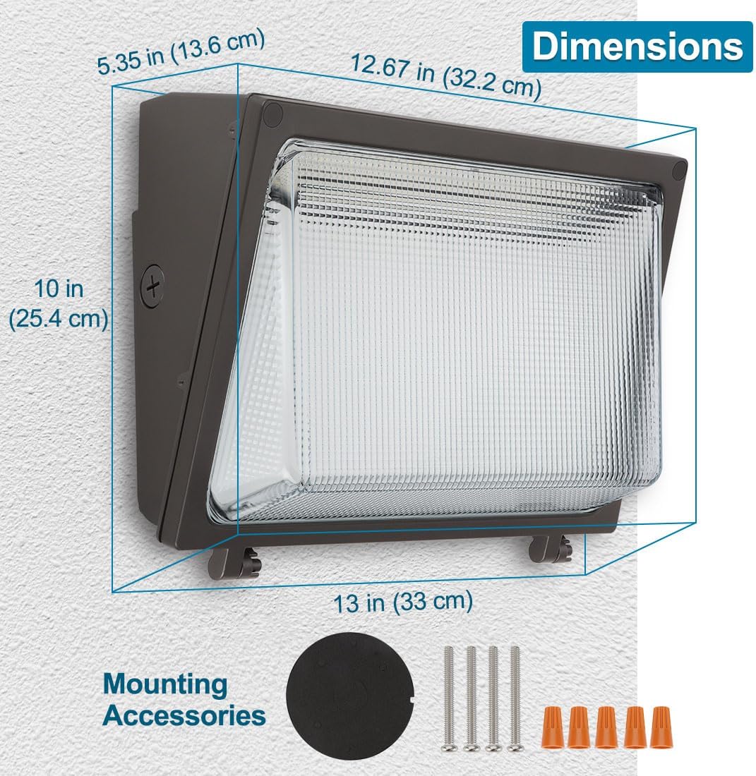 Xbuyee 100W LED Wall Pack Light with Photocell, 100W80W60W Switchable, 5000K Daylight 120-277V IP65, Dusk to Dawn Outdoor Lighting Fixture, Exterior