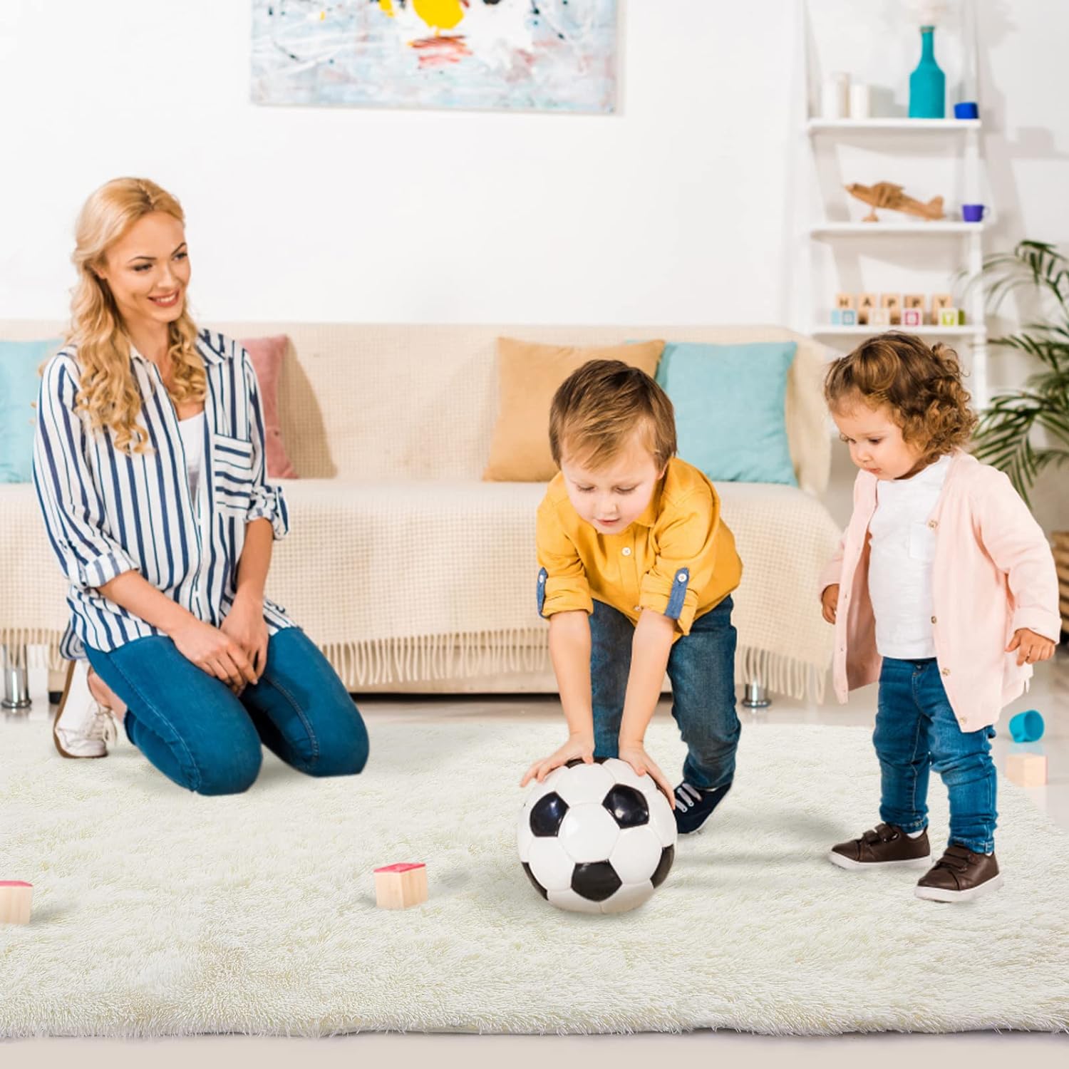 Alfombras suaves y esponjosas de 5 x 7 pies para dormitorio, alfombras peludas de felpa para sala de estar, aula, guardería, dormitorio, decoración