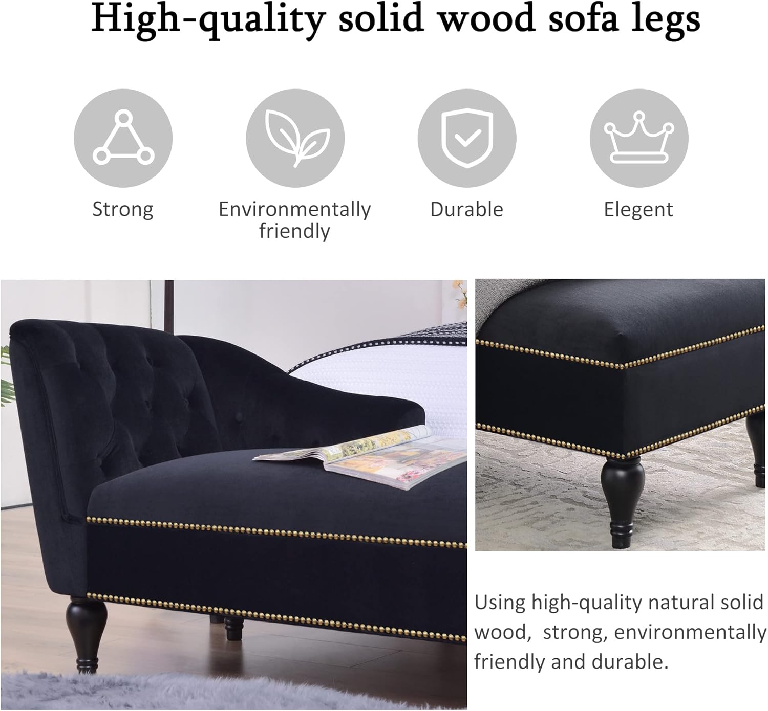 Bellemave Sofá moderno para sala de estar, diseño en forma de L, silla reclinable de tela tapizada para interiores, color negro
