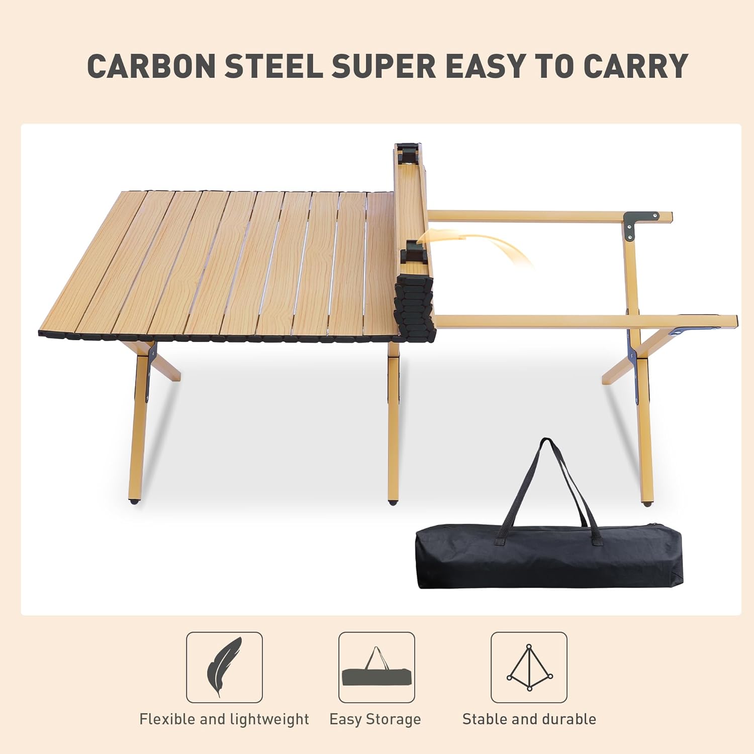 MAKELEN Mesa plegable para exteriores con bolsa de transporte, mesa cuadrada enrollable de aluminio ligero para interiores, campamento al aire
