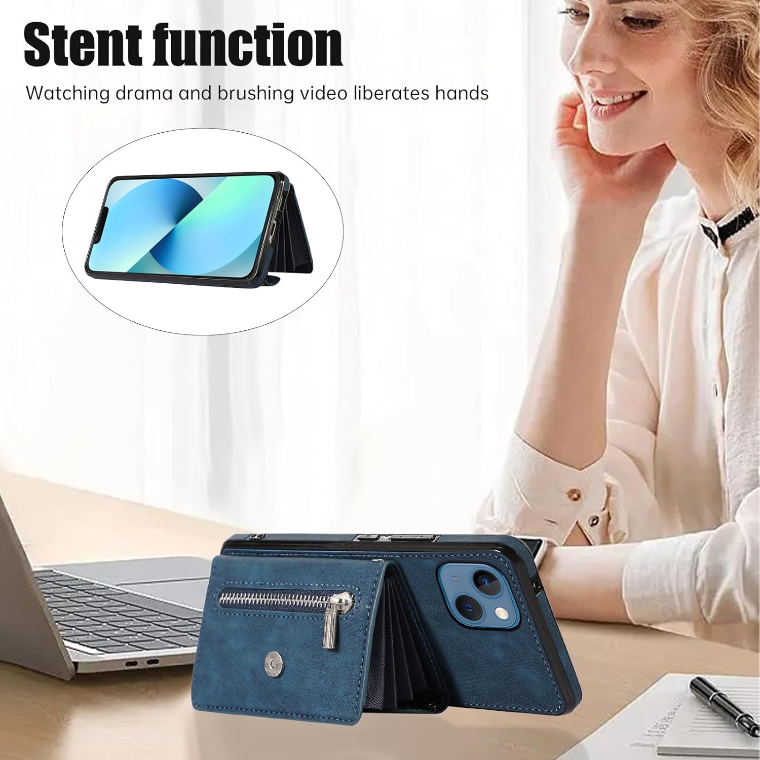 Funda de teléfono para iPhone 13 de 6.1 pulgadas con protector de pantalla de vidrio templado, correa cruzada para muñeca, soporte para tarjeta de