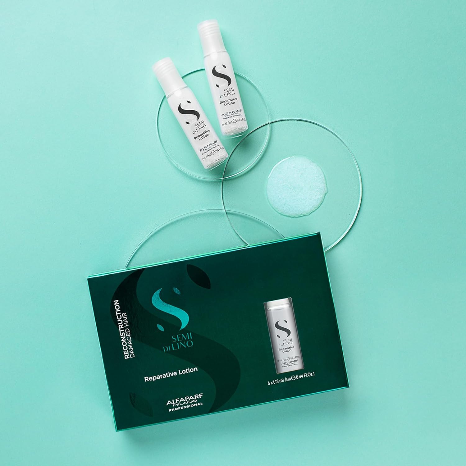 Alfaparf Milano Semi di Lino Reconstruction Loción reparadora para cabello dañado – Repara, proporciona brillo y suavidad, añade cuerpo – Incluye 6