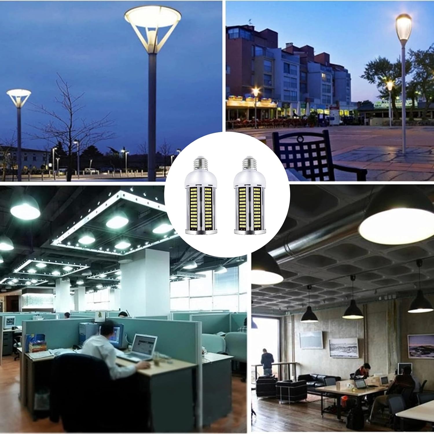 Intpro Bombilla LED de 40 W, paquete de 2 bombillas LED de maíz, súper brillante, luces LED de garaje para sótano, granero, taller, almacén,