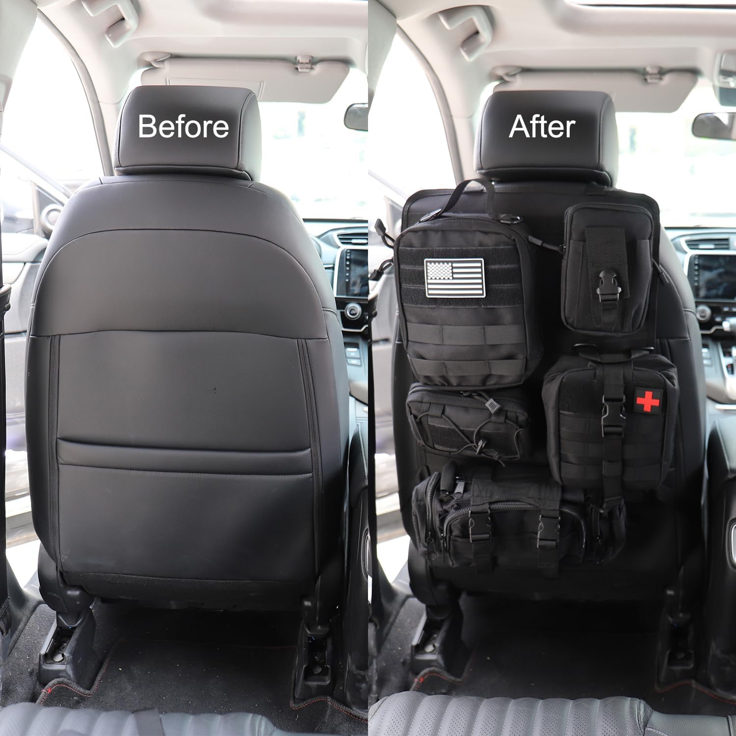 Organizador táctico para respaldo de asiento con 5 bolsas Molle desmontables Universal para asiento de coche, organizador de respaldo de asiento