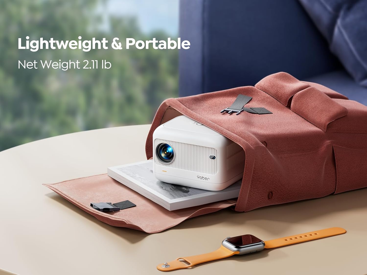 Enfoque eléctrico Mini proyector con WiFi 5G y Bluetooth 5.2, YABER 18000 lúmenes 1080P proyector para exteriores compatible con corrección