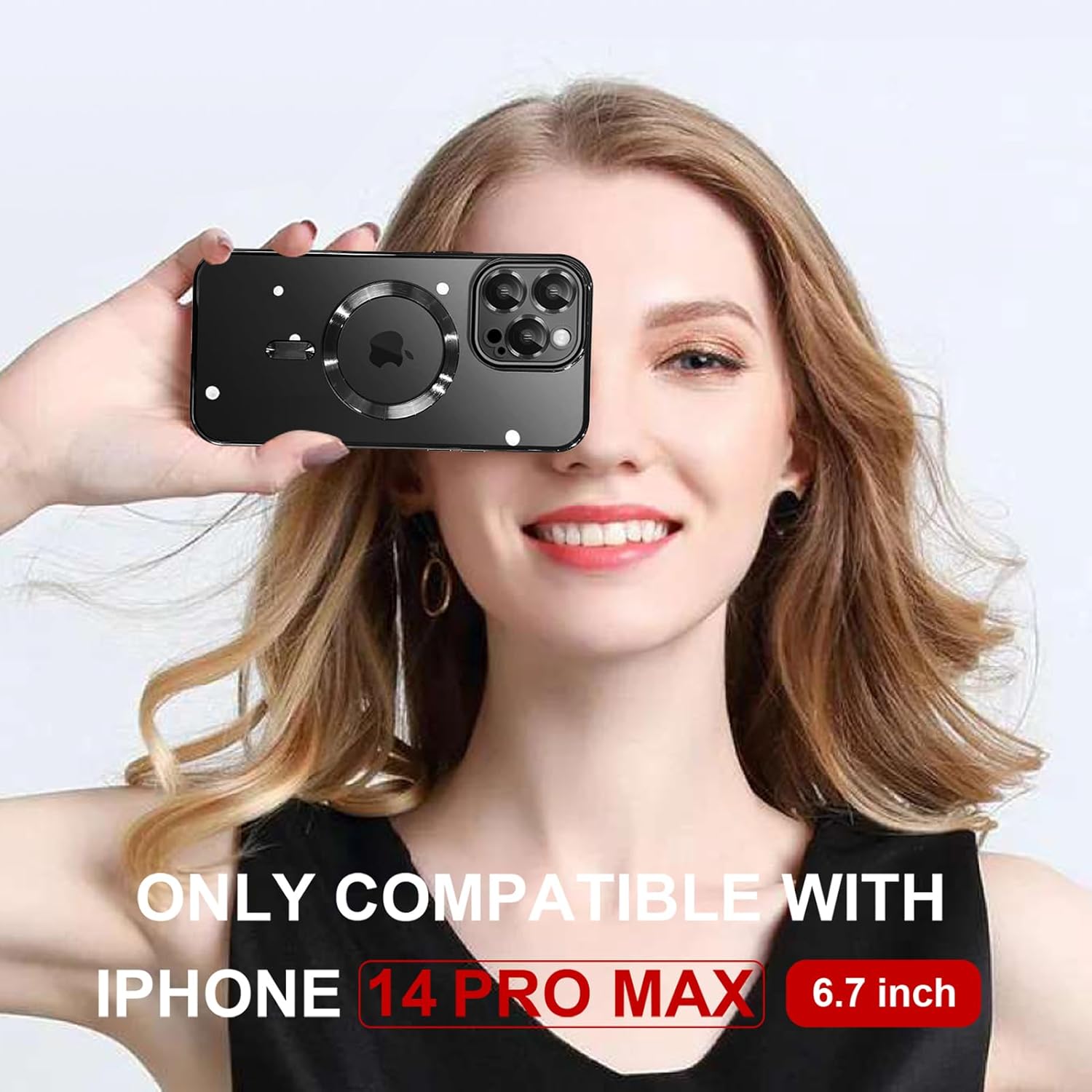 XSINOLI Magsafe – Funda para iPhone 14 Pro Max, funda magnética transparente con protector de pantalla y cubierta de cámara, funda galvanizada