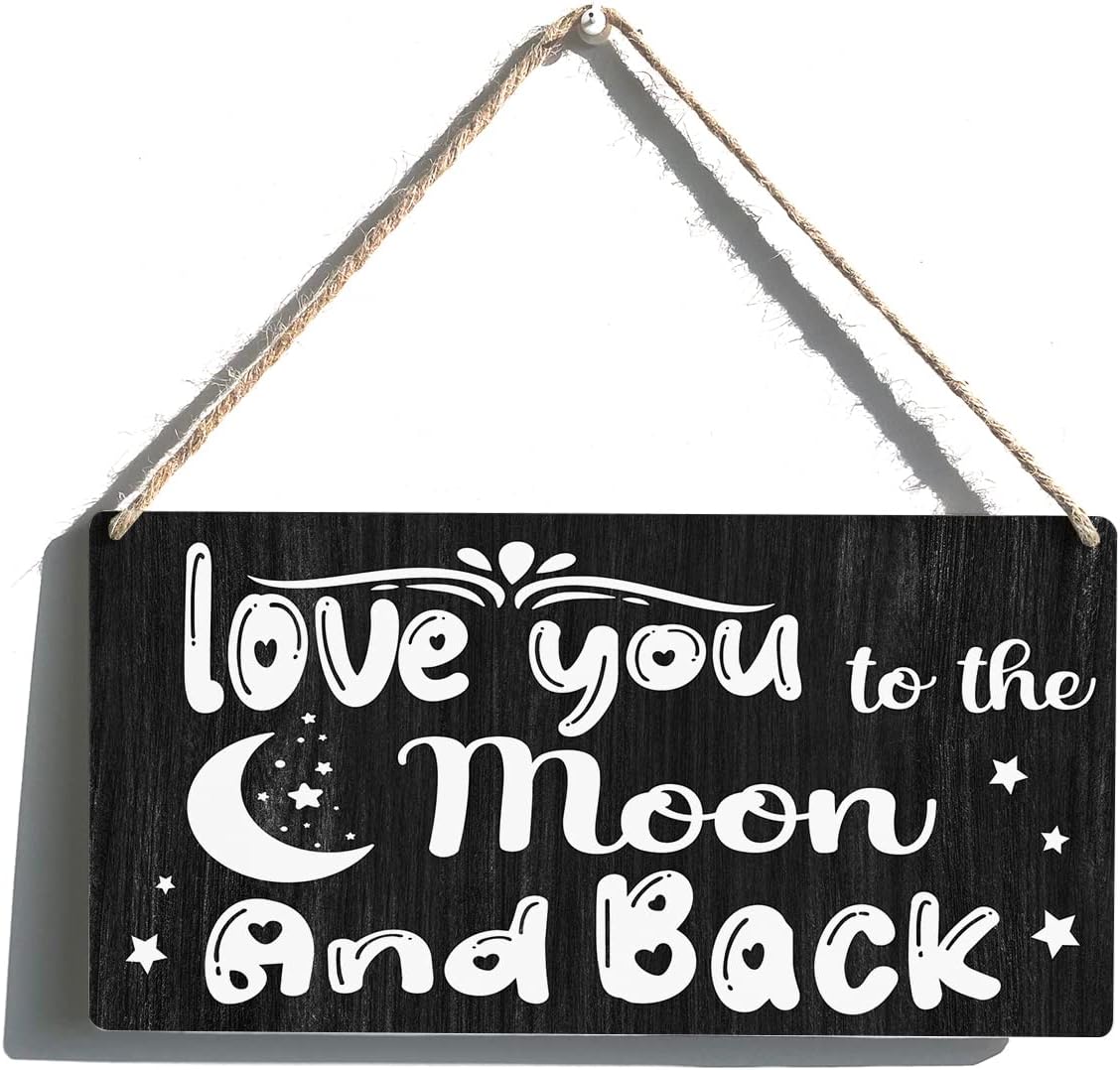 Letrero colgante de madera con texto en inglés “Farmhouse Love You to the Moon and Back”, decoración de pared rústica para decoración del hogar,