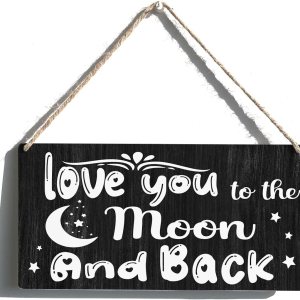 Letrero colgante de madera con texto en inglés “Farmhouse Love You to the Moon and Back”, decoración de pared rústica para decoración del hogar, Letrero colgante de madera con texto en inglés “Farmhouse Love You to the Moon and Back”, decoración de pared rústica para decoración del hogar,