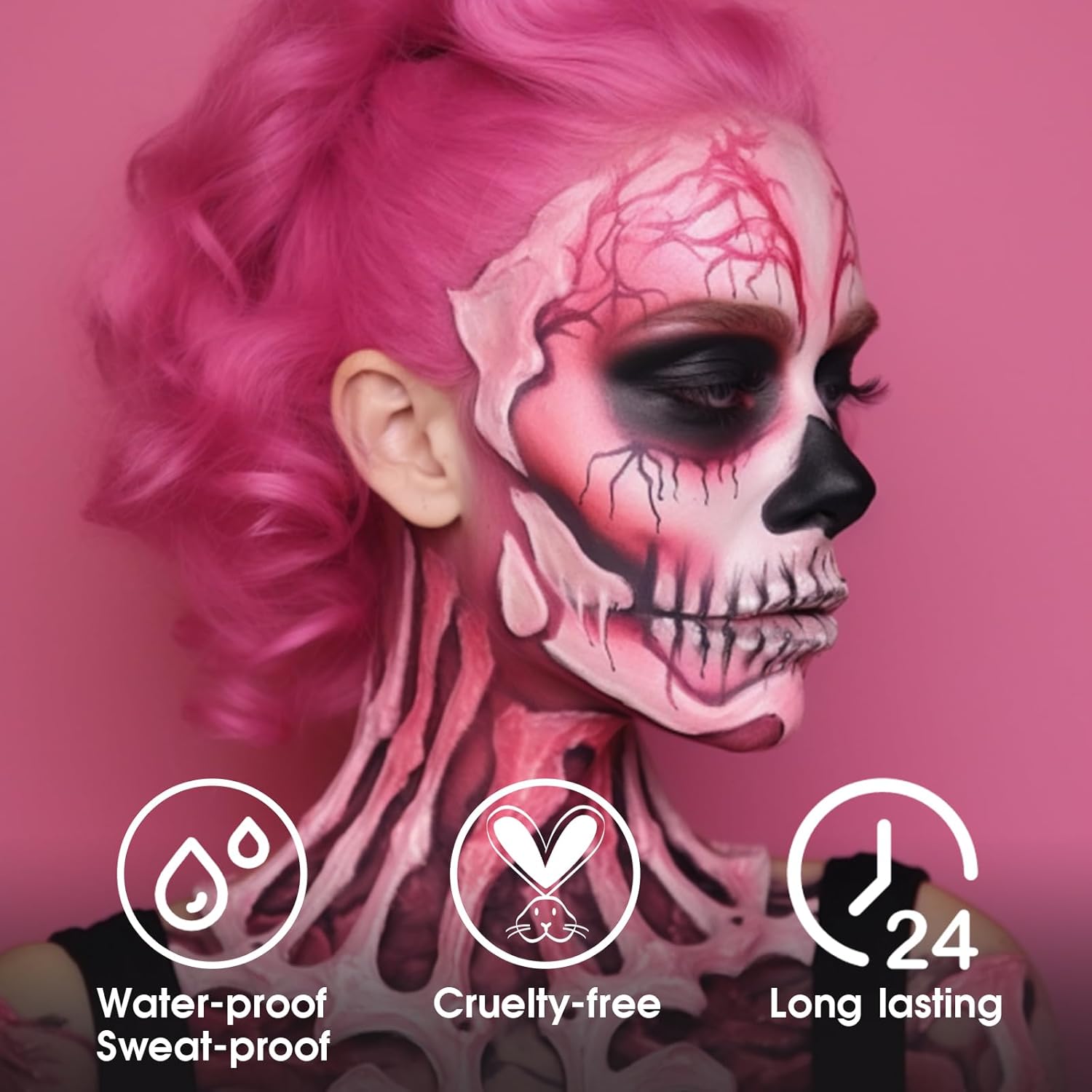 Pintura facial rosa en barra para el cuerpo, crema mezclable, cobertura completa, pinturas faciales negras para adultos y niños, kit profesional de