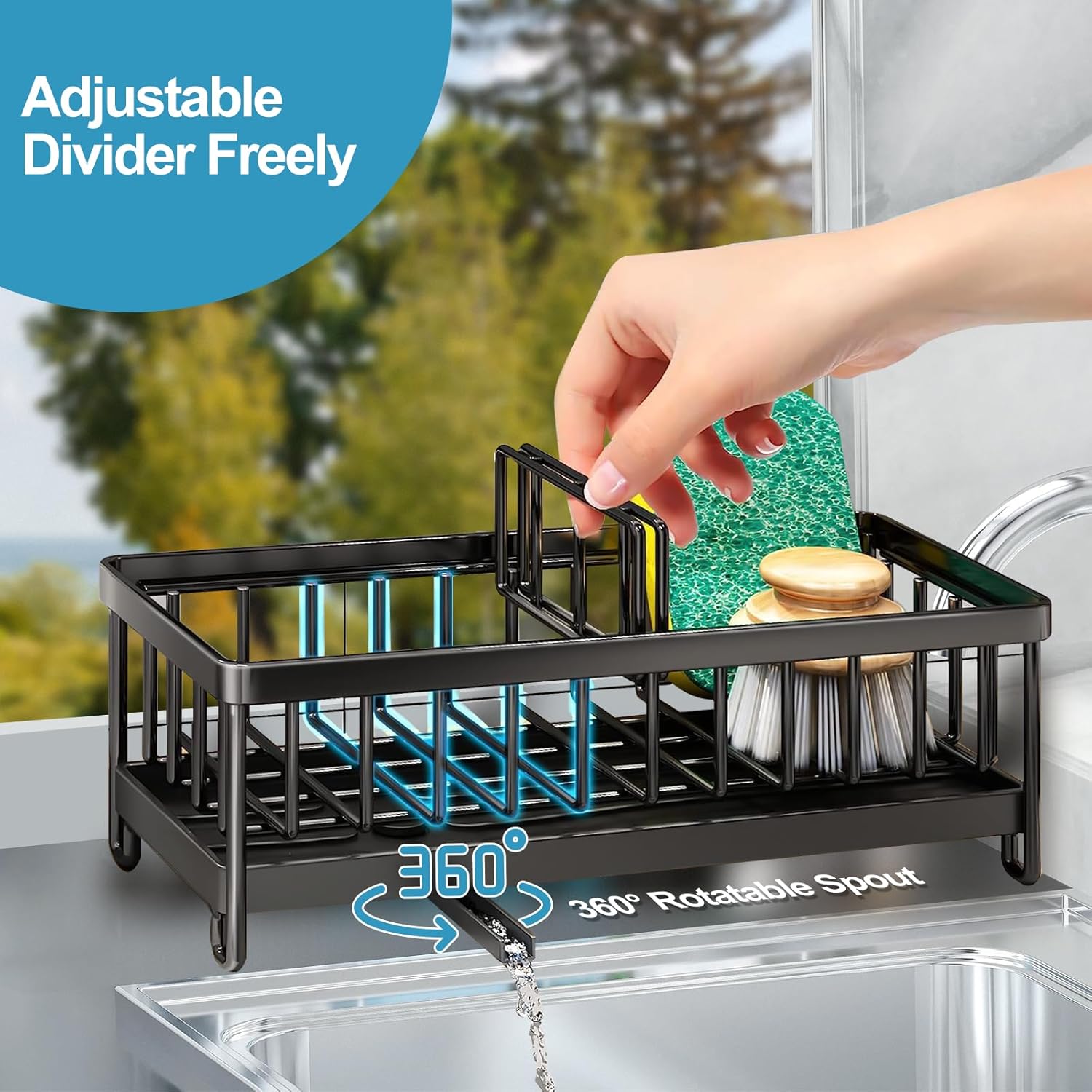 Organizador para fregadero, soporte de esponja para encimera de fregadero de cocina, organizador de esponjas de acero inoxidable 304, soporte para