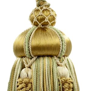 Elegante borla de llave hecha a mano de 4 pulgadas (3.9 in), lazo acentuado con borlas de corona (estilo # KTAX4), hierba de limón, dorado, Elegante borla de llave hecha a mano de 4 pulgadas (3.9 in), lazo acentuado con borlas de corona (estilo # KTAX4), hierba de limón, dorado,