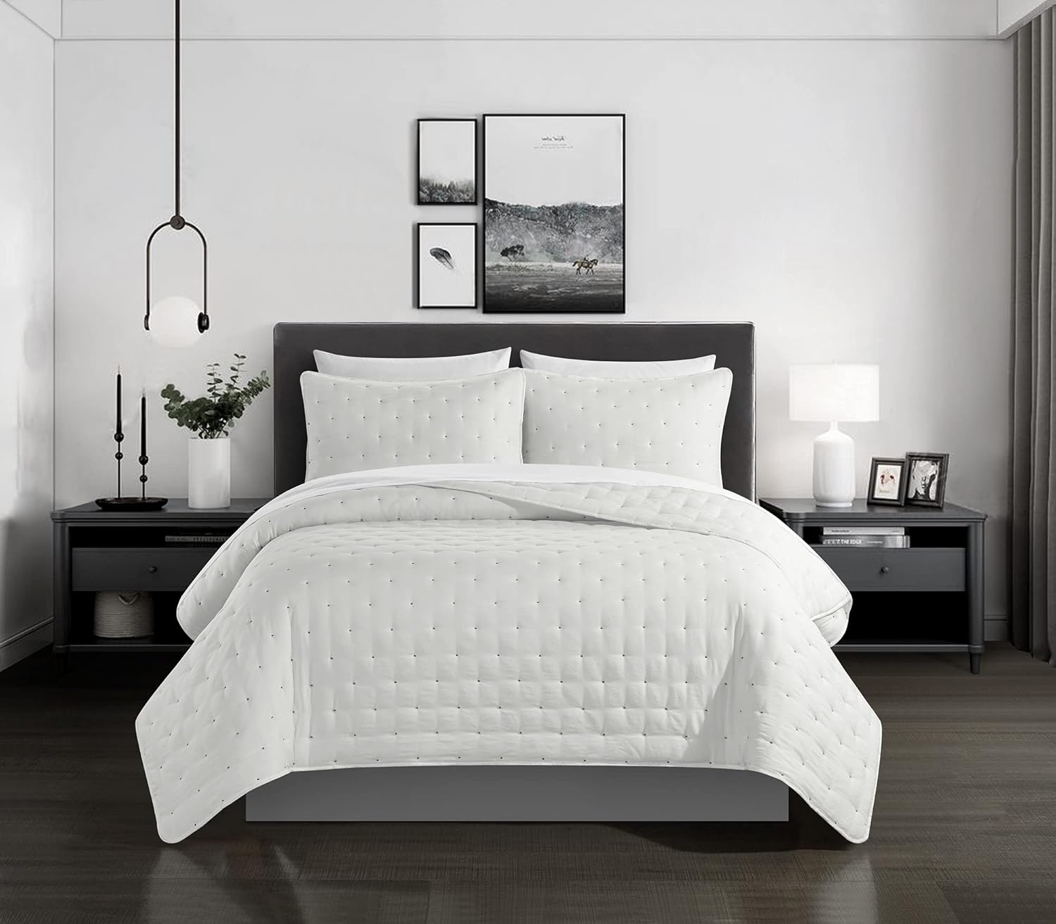 Chic Home Chyle – Juego de edredón de 3 piezas con diseño de punto de cruz, fundas de almohada incluidas, tamaño King, color beige