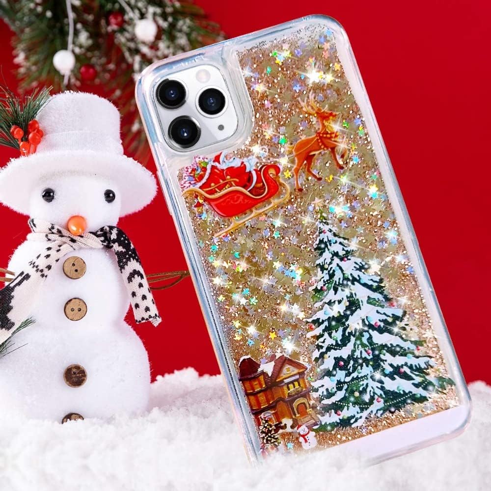 Topwin Funda para iPhone 13 de 6.1 pulgadas, diseño de arena movediza de 6.1 pulgadas, líquido flotante con purpurina brillante, muñeco de nieve,