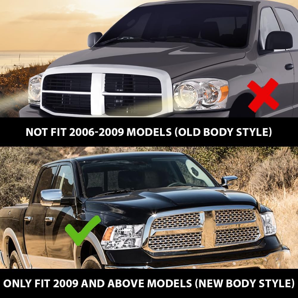 Conjunto de faros delanteros compatible con Dodge ram 1500 2009 2010 2011 2012, 2010 2011 2012 Ram 25003500 (lente transparente, carcasa cromada,