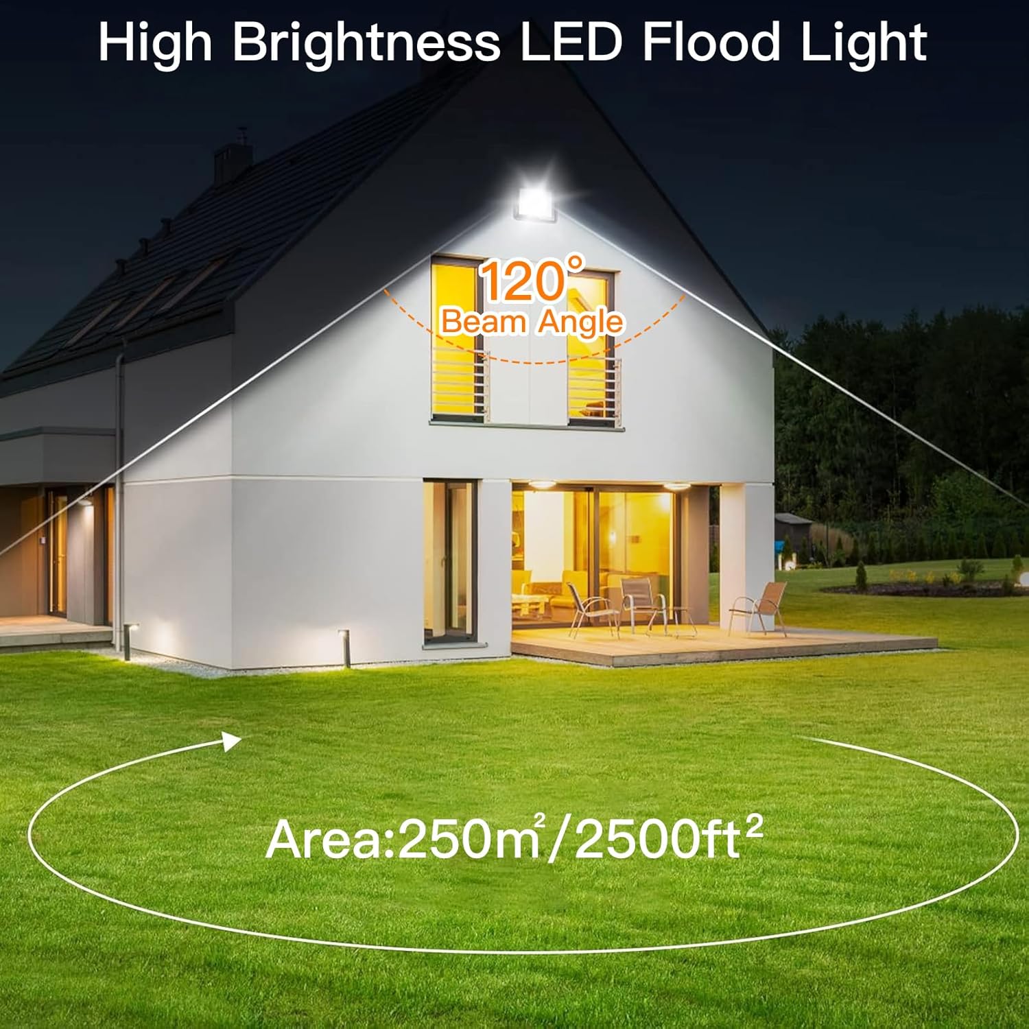 Paquete de 2 focos LED de 120 W para exteriores, reflectores de 14400 lm con enchufe, luces de seguridad impermeables IP66, luces de trabajo LED