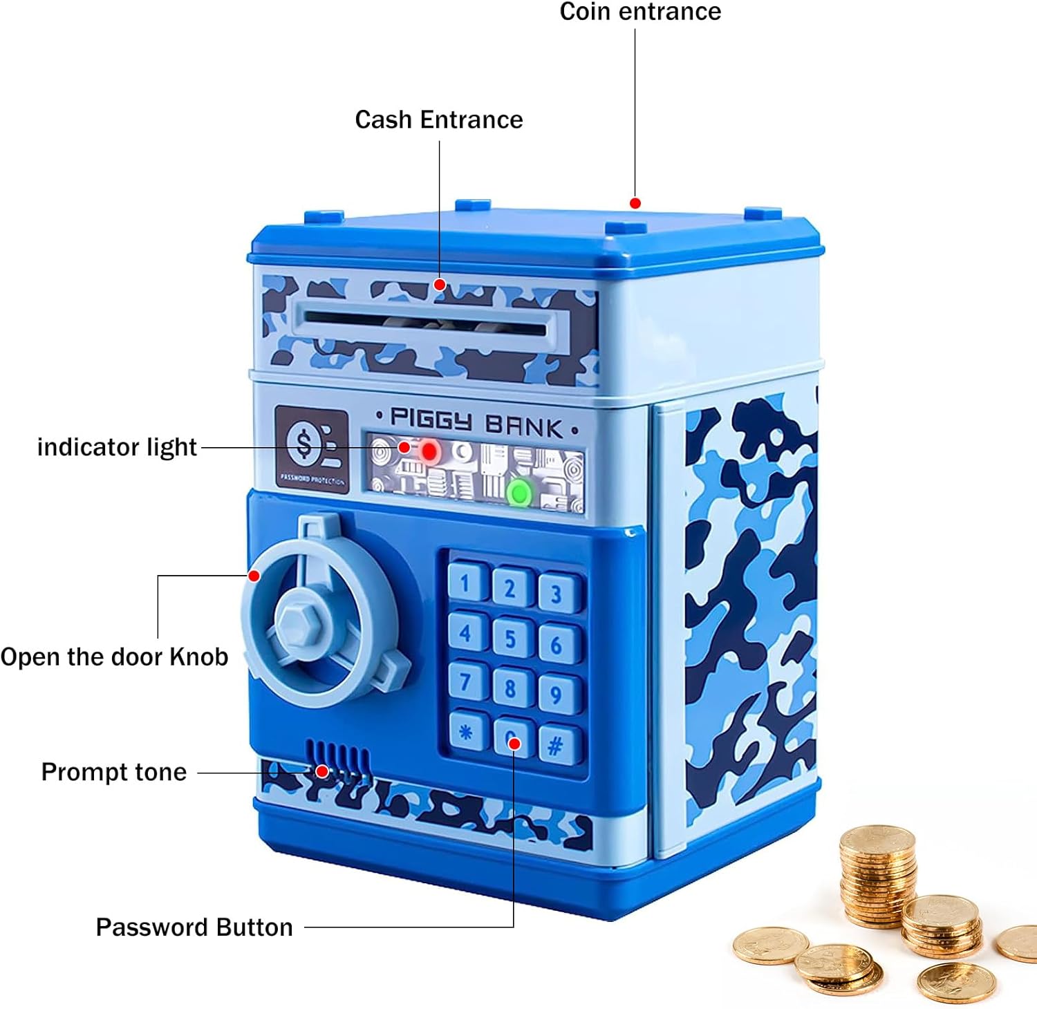 Hucha para niños, mini cajero automático de papel con desplazamiento automático, caja de ahorro de dinero con contraseña, efectivo y monedas, caja