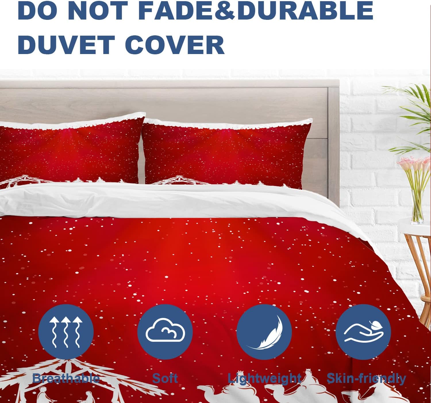 Batmerry Juego de funda de edredón de 3 piezas, tamaño King, color rojo, Navidad, Navidad, tamaño King, suave, esponjoso, blanco, estampado de S