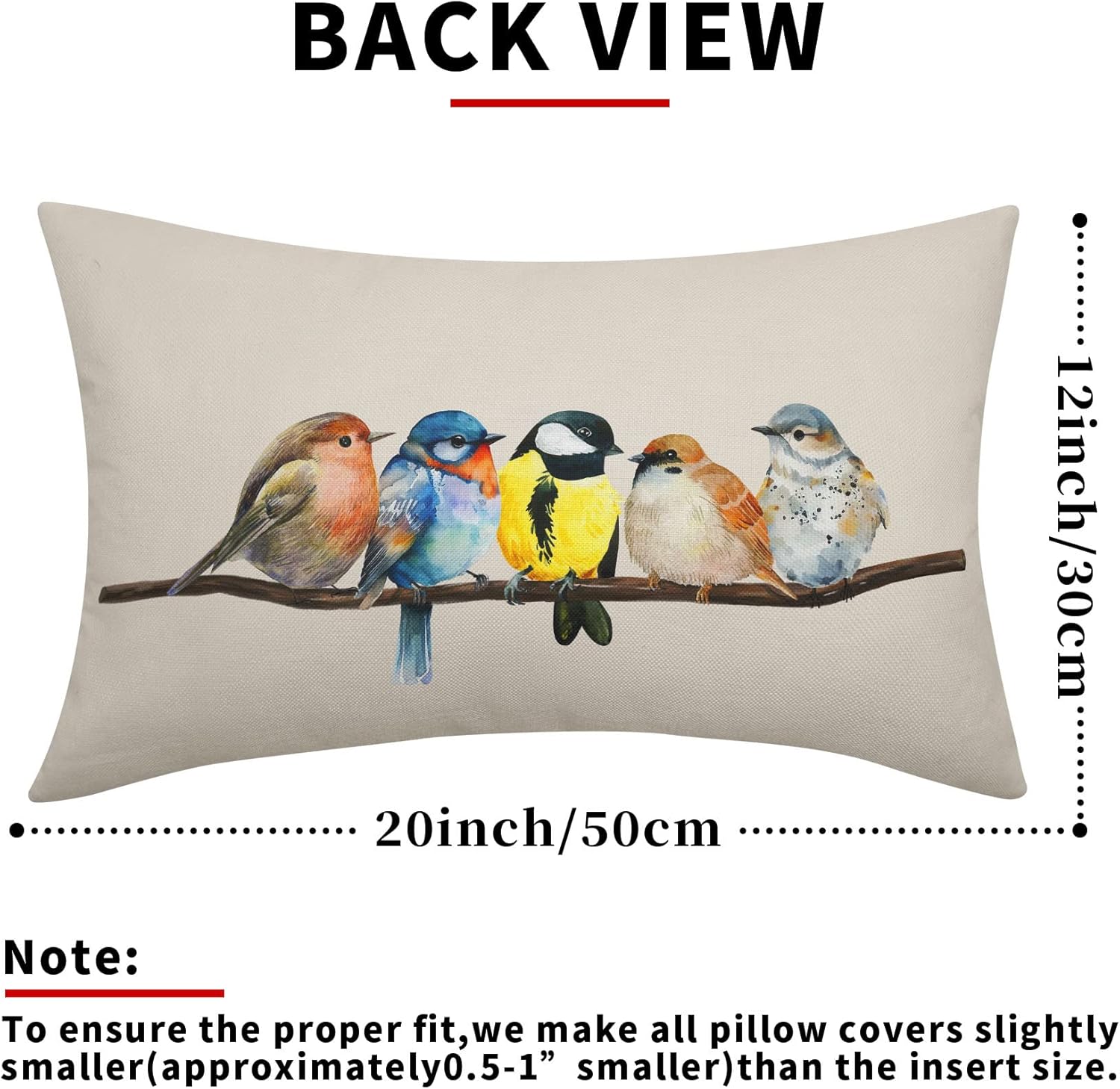 Juego de 2 fundas de almohada lumbares de pájaro pintado al óleo de 12 x 20 pulgadas, diseño rústico de ramas de árbol, fundas de almohada