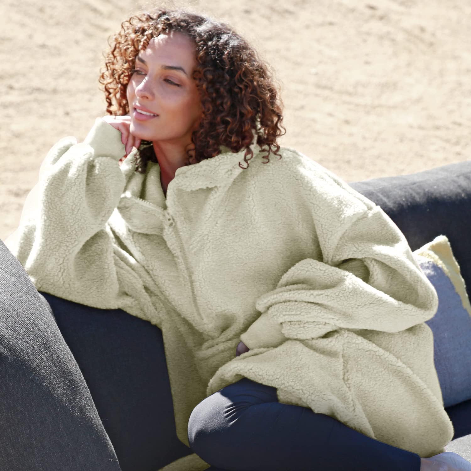 Catalonia – Sudadera con capucha de gran tamaño con cremallera, suéter gigante de oveja sintética. Bolsillo frontal grande, acogedora, cálida,