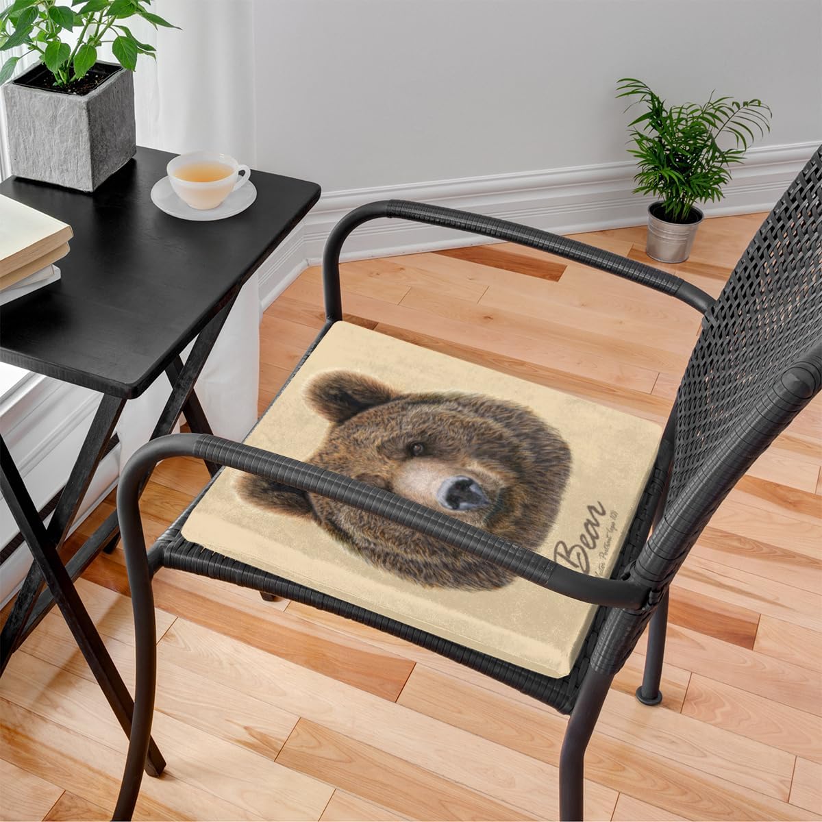 1 cojín para silla, cojín de espuma viscoelástica con diseño de oso de animal, almohadillas cuadradas extraíbles para silla de cocina, comedor,