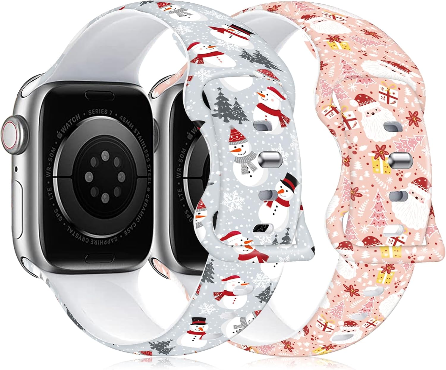 Paquete de 4 correas de Navidad y Halloween para Apple Watch de 1.496 in 1.575 in 1.614 in 1.654 in 1.732 in 1.772 in 1.929 in, correa de silicona