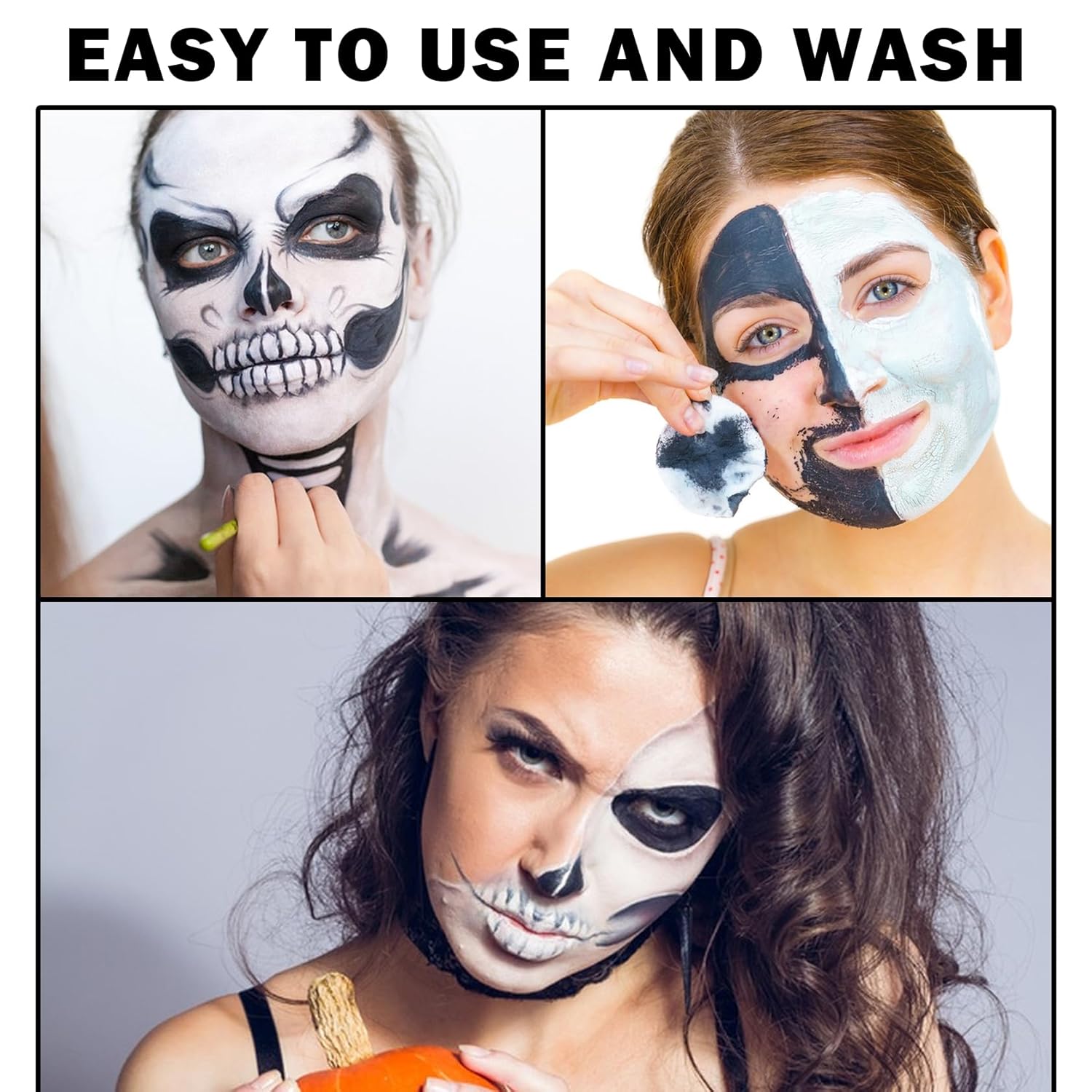 Pintura facial y corporal negra y blanca, kits profesionales de pintura facial con pinceles, alta pigmentación, lavable, kit de pintura facial para