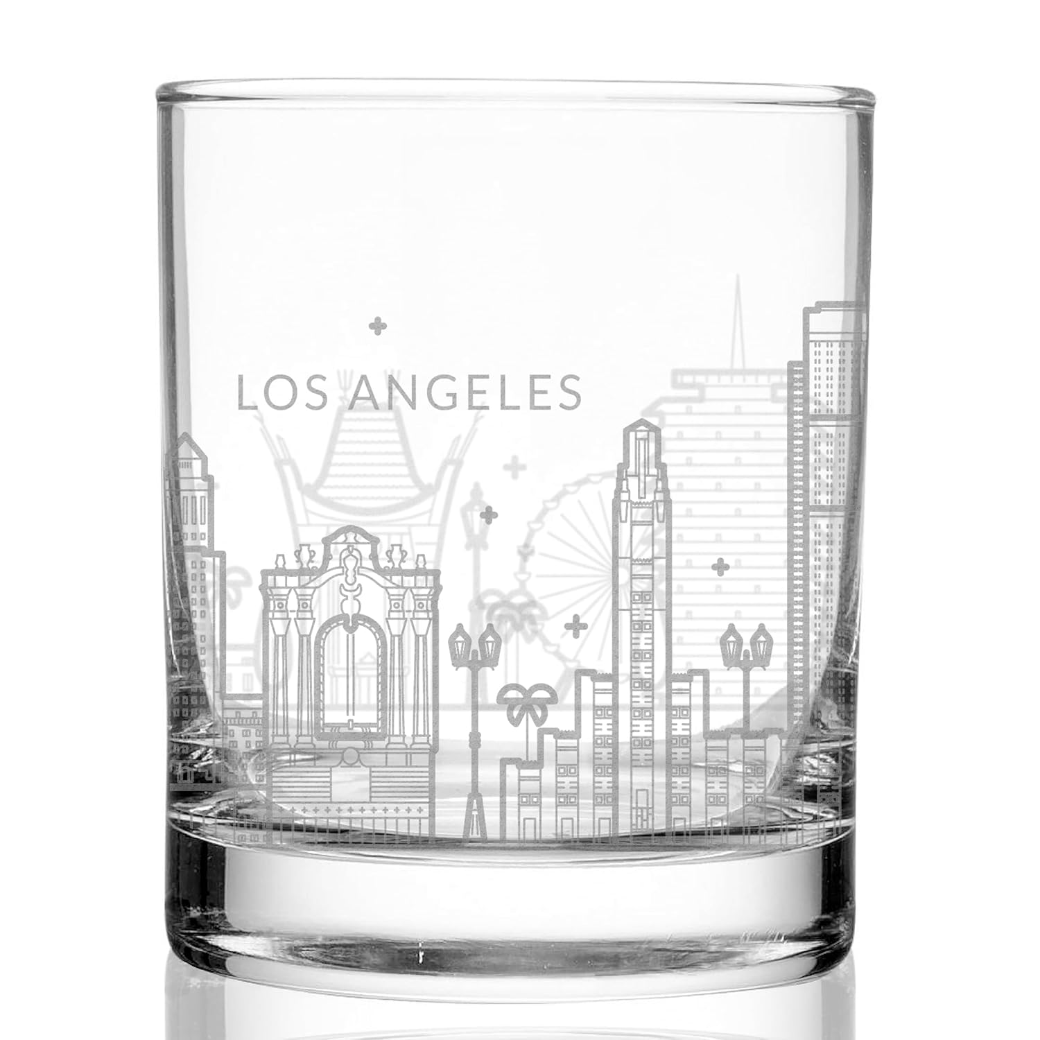 LOS ANGELES CALIFORNIA SKYLINE Engraved Whiskey Rocks Glass  11.5oz Minimalist City Sky Line Design  Great Unique Gift Idea!