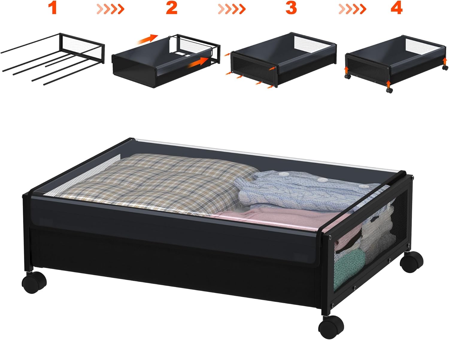 ANGELLOONG Organizador de juguetes de almacenamiento debajo de la cama con ruedas, organizador de caja de juguetes de 100 litros de gran capacidad,