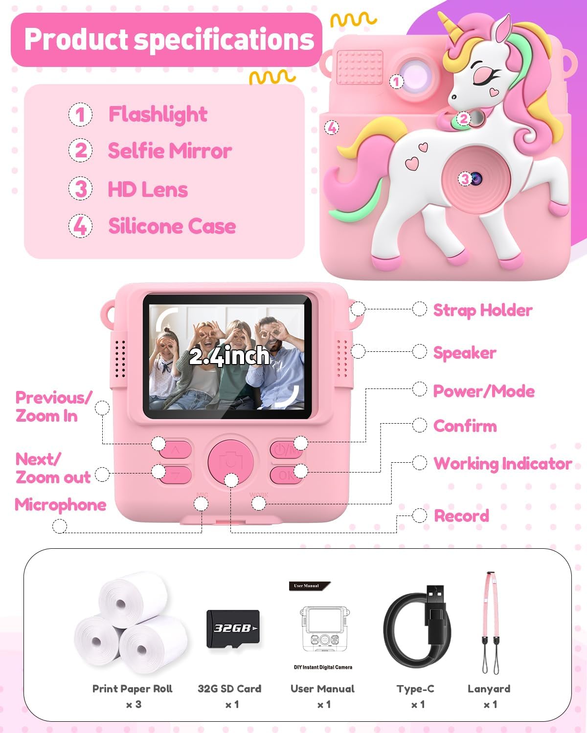 Impresión instantánea con cubierta de silicona, regalos creativos para niñas de 4 a 12 años, cumpleaños, Navidad, juguete de cámara digital 1080P