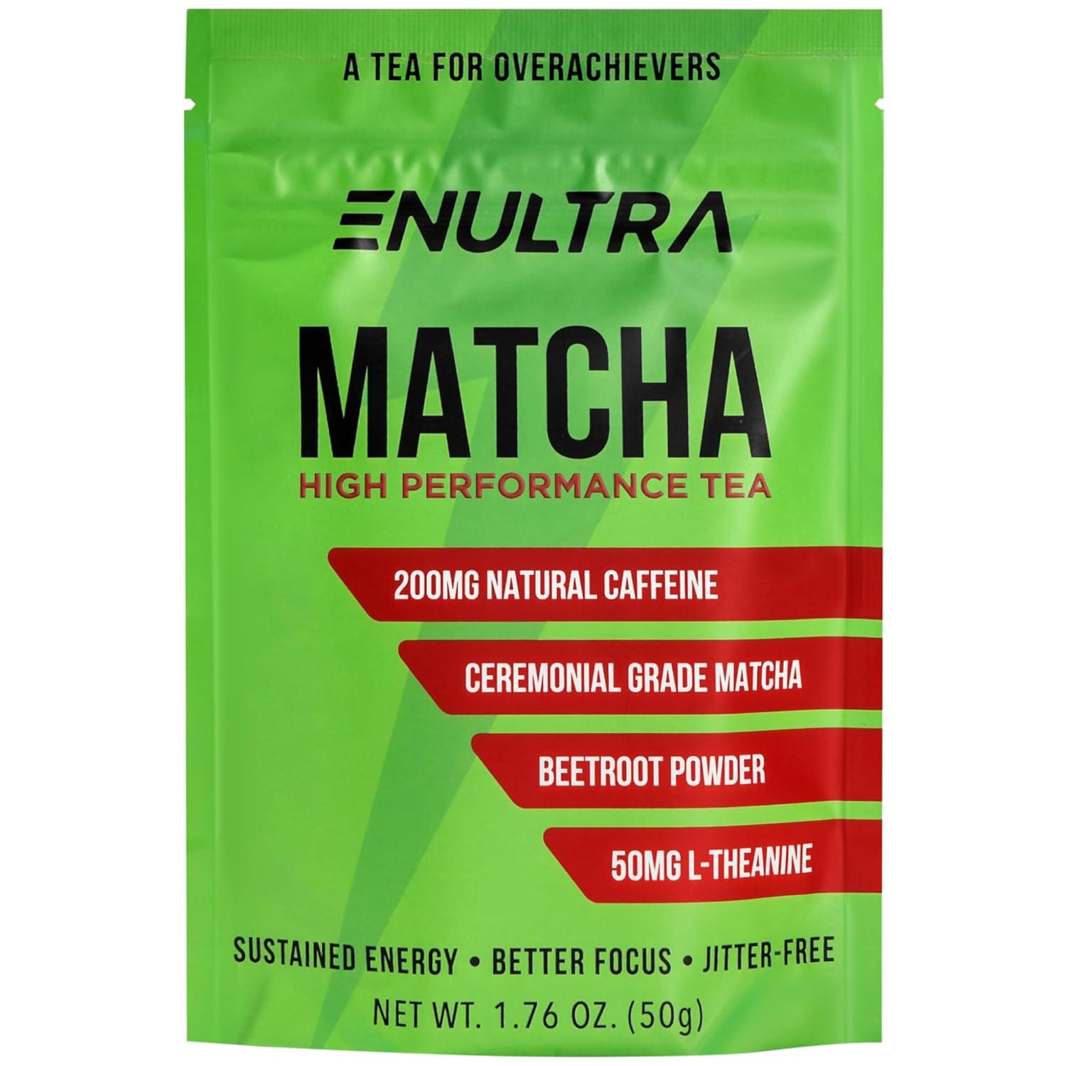 ENULTRA Té Matcha con alto contenido de cafeína, té de energía natural con remolacha, polvo de té verde matcha de grado ceremonial, 200 mg de
