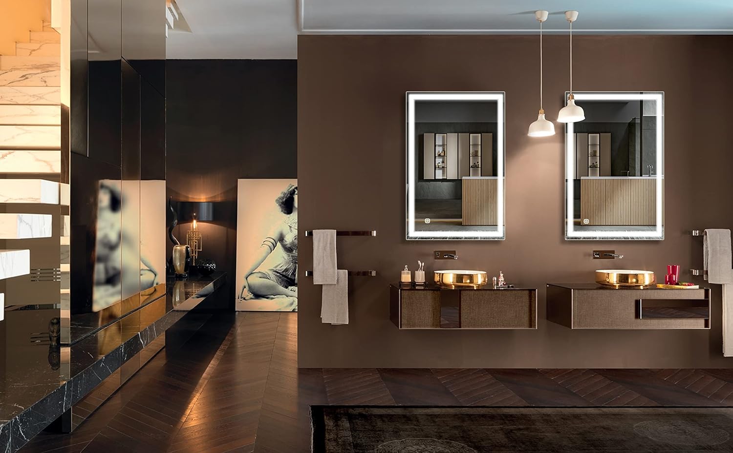 B&C Espejo de baño LED de 20 x 28 pulgadas con luces de luz diurna de grado comercial de alto lúmenes, espejo de maquillaje con regulador
