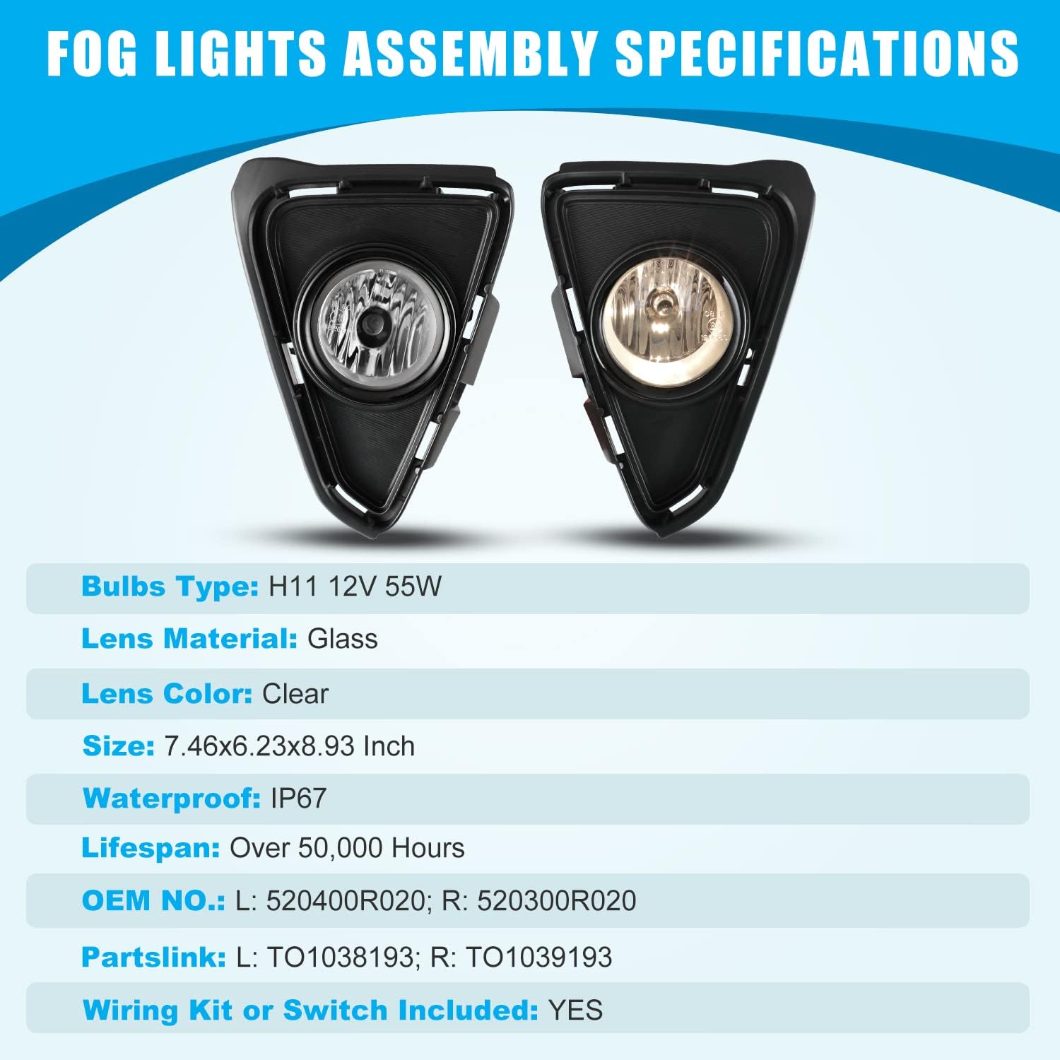 CPW Conjunto de luces antiniebla compatible con Toyota RAV4 2016-2018, par de luces antiniebla de conducción de lente transparente, juego de