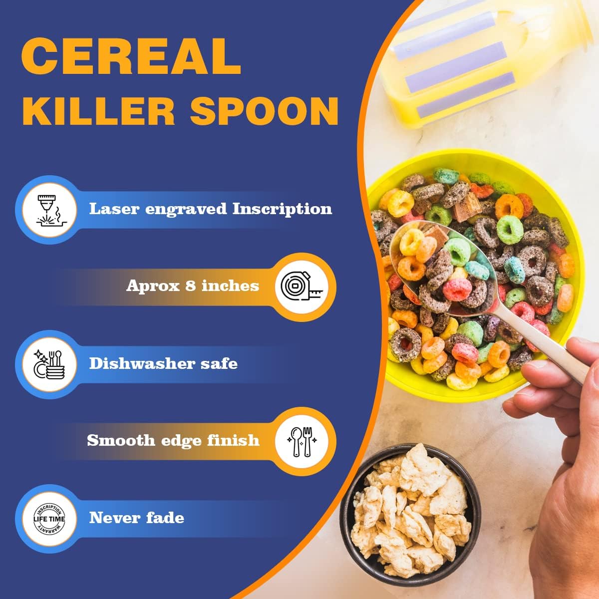 Regalos para el día del padre para papá, cuchara asesina de cereales grabada con láser, oferta real para los amantes de los cereales, tamaño de la