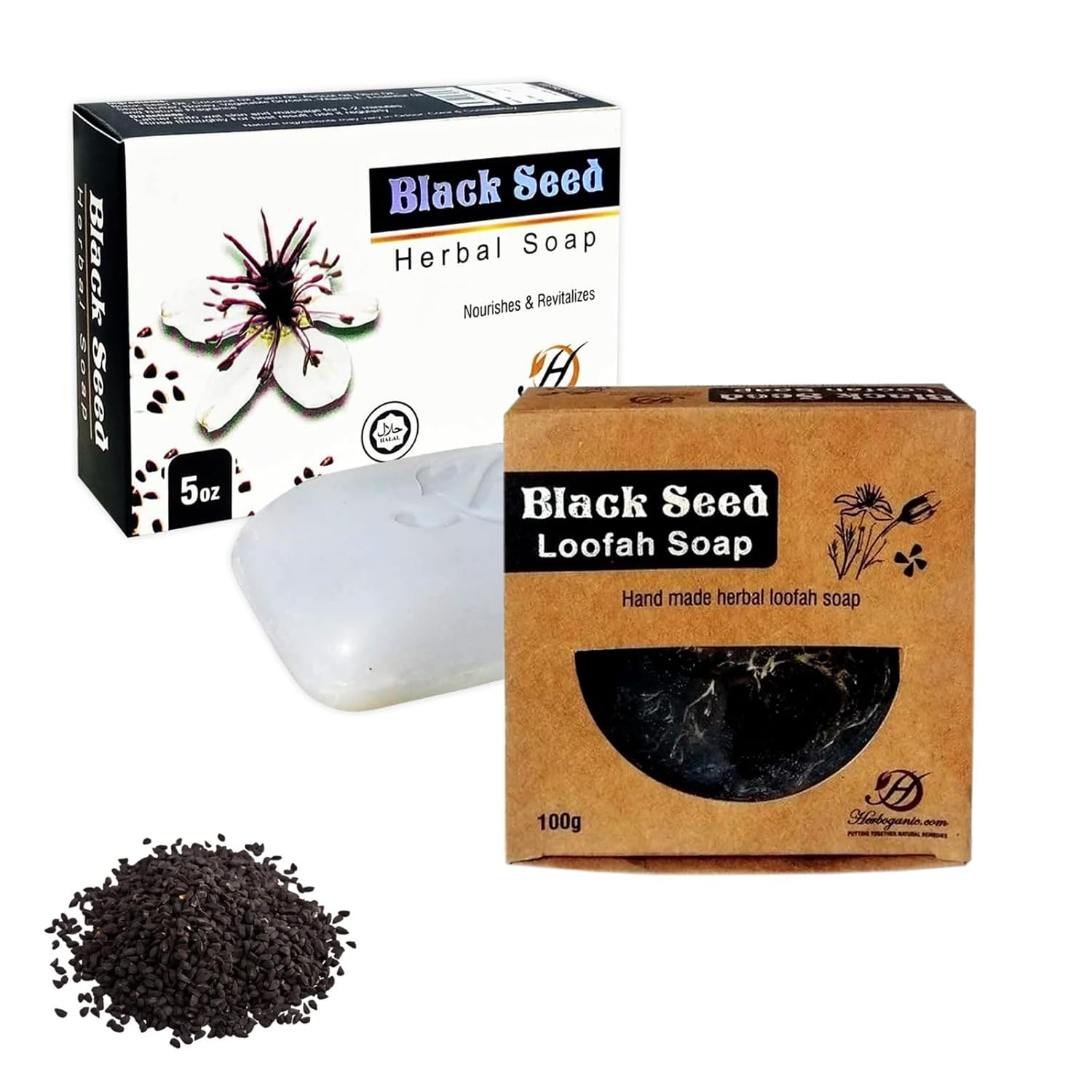 HERBOGANIC Jabón de hierbas Black Seed y jabón de lufa de semillas negras  Jabones de limpieza profunda y nutritivos  Ideal para hombres y mujeres