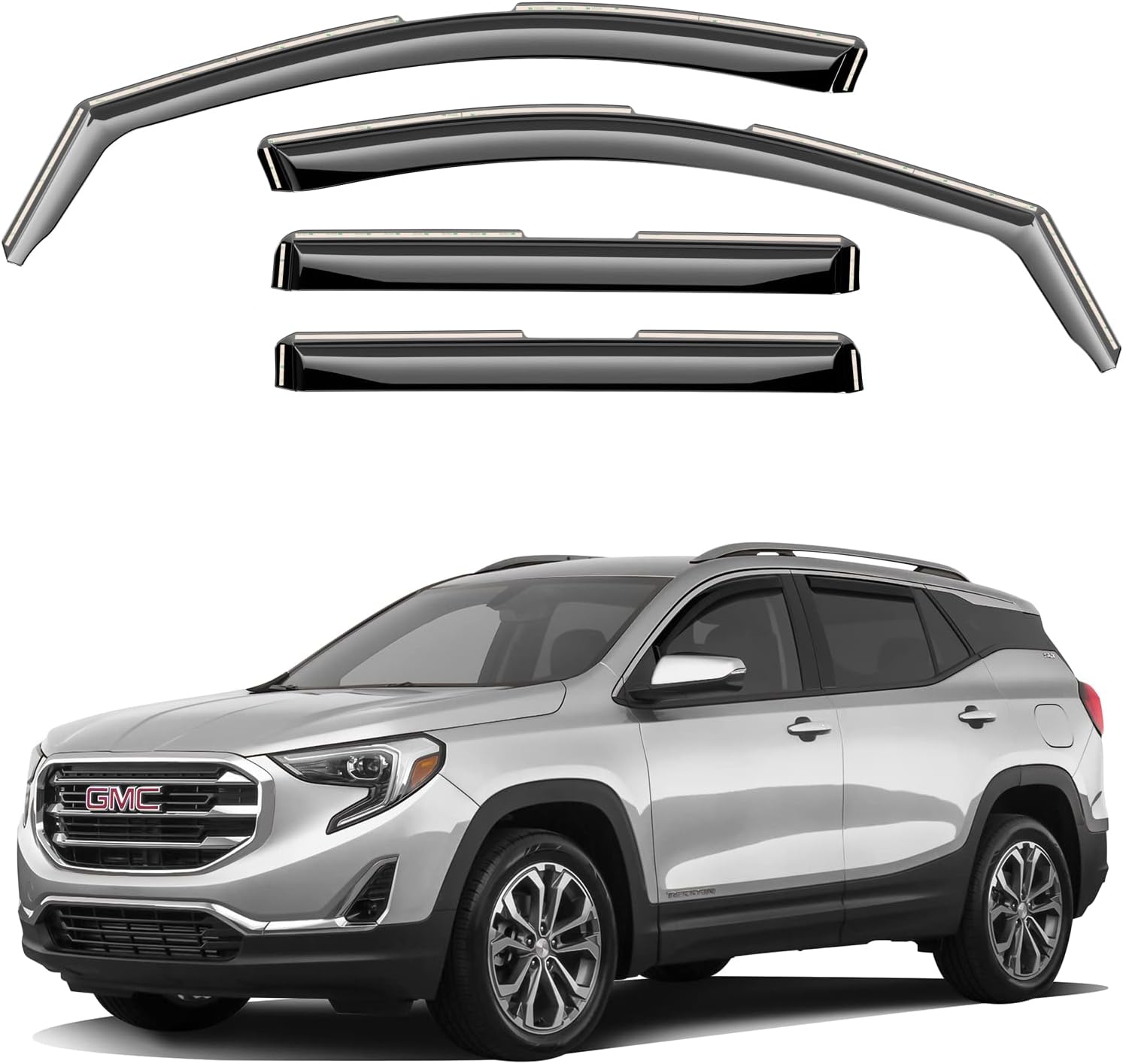 GrandWheel Co – Deflectores de visera de ventilación de ventana lateral teñidos en el canal, protectores de lluvia compatibles con GMC Terrain