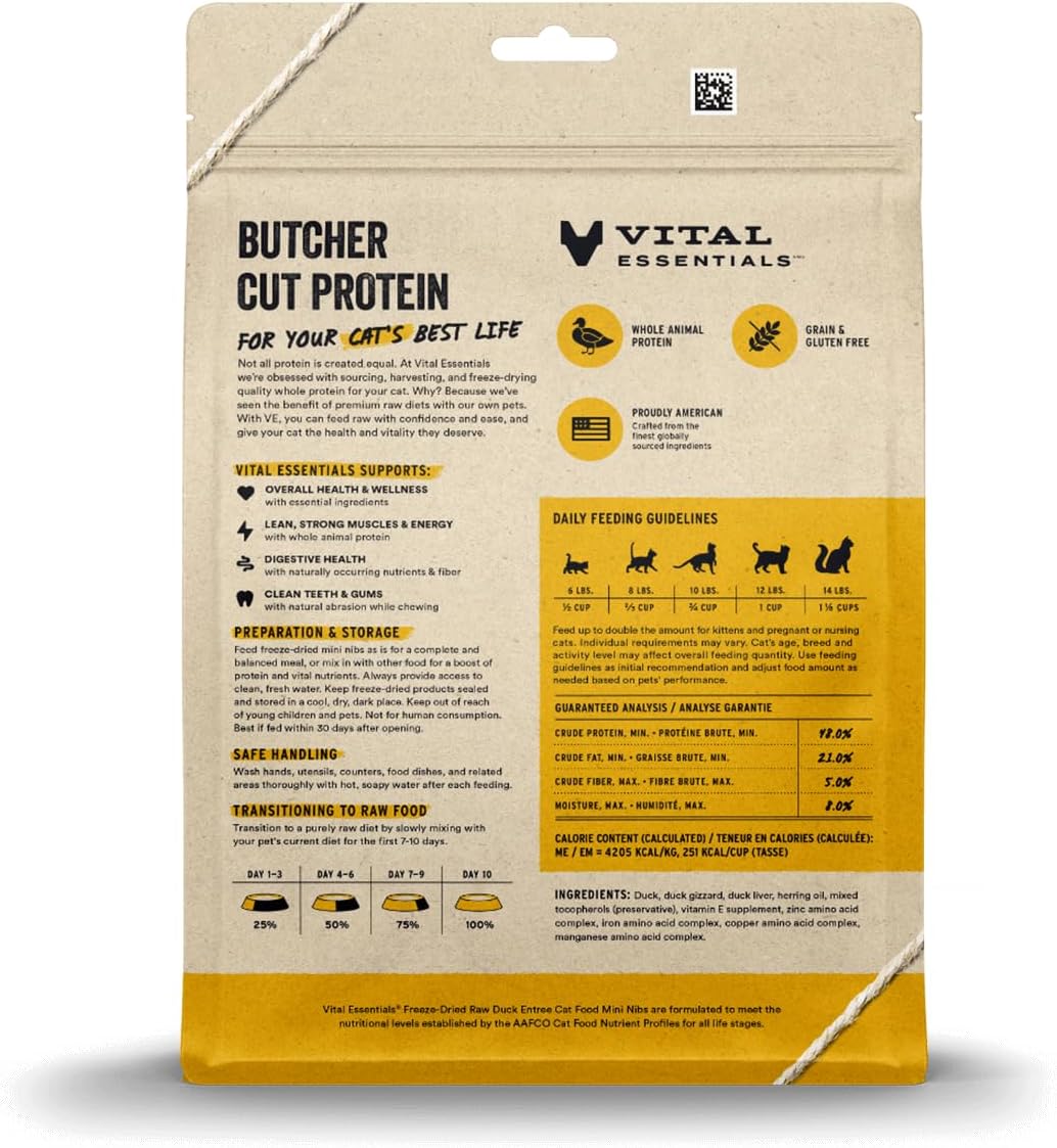 Vital Essentials Alimento crudo liofilizado para gatos, plato de pato, 12 onzas
