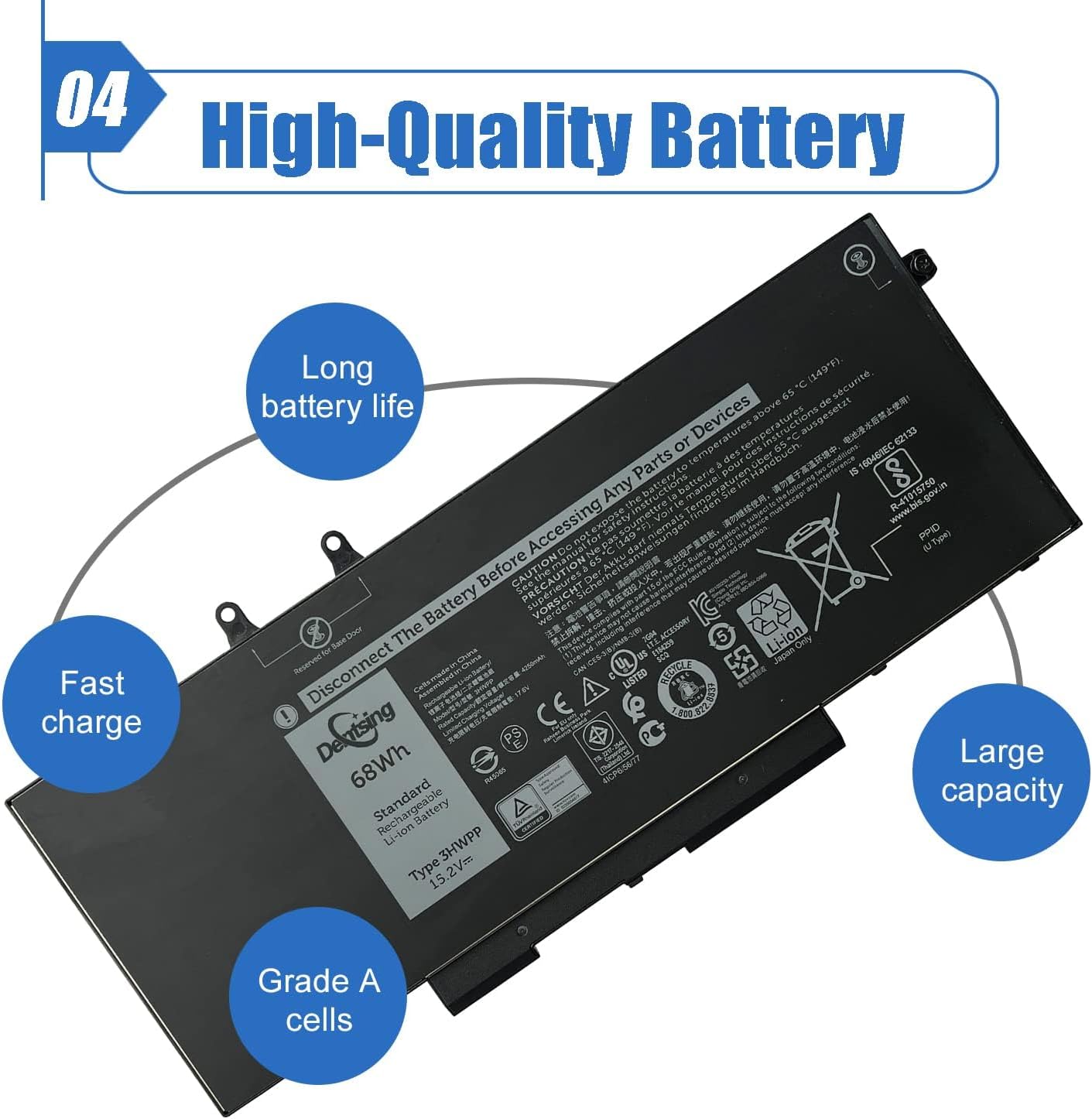 Dentsing Batería de repuesto para laptop de 68 Wh 3HWPP para Dell Latitude 5401 5410 5411 5501 5510 5511 Precision 3541 3551 Series 03HWPP 10X1J
