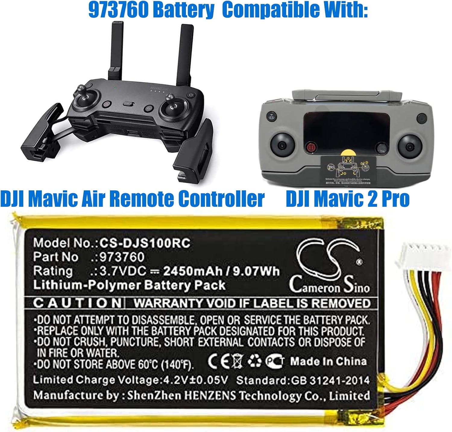CS Cameron Sino Batería de repuesto de 3.7V 2450mAh para mando a distancia DJI Mavic Air, Mavic Pro 2, controlador de chispa, controlador Mavic Pro,