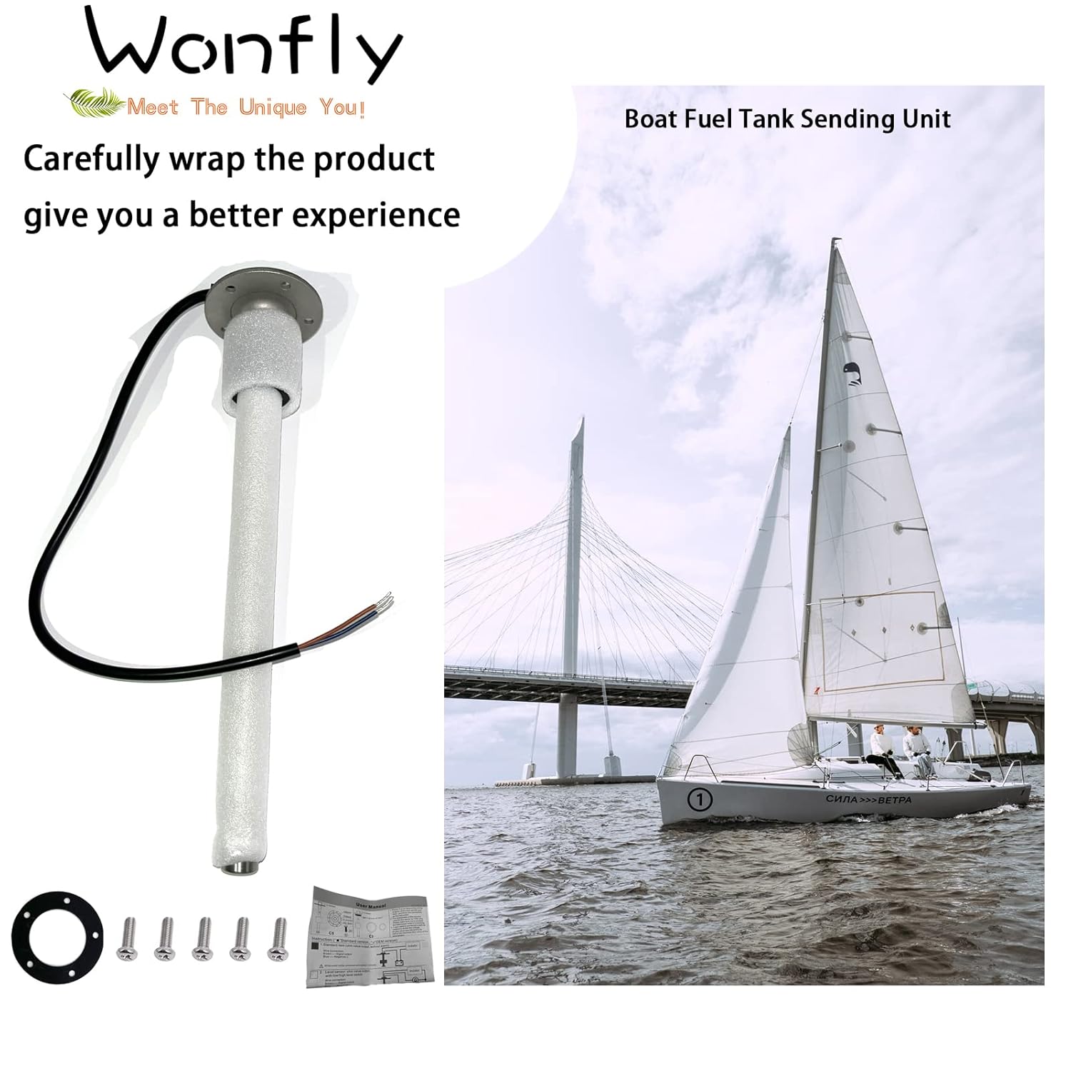 Wonfly Unidad emisora de combustible inoxidable, 240  33 ohmios, 11 pulgadas (11.0 in), unidad de envío de tanque de combustible para barco marino,